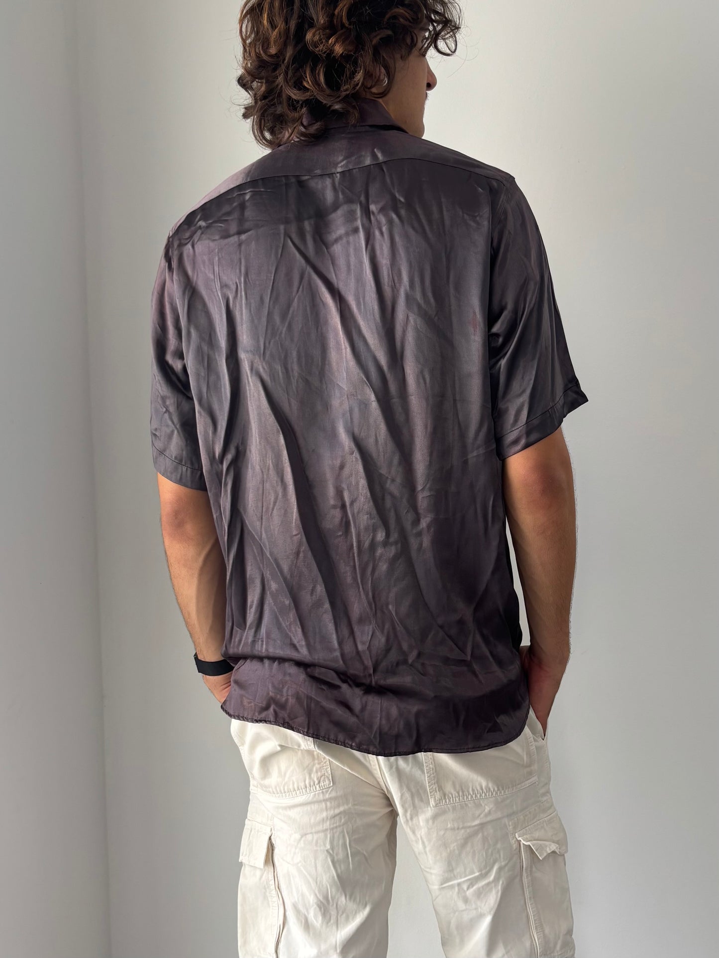 Purple satin button up shirt