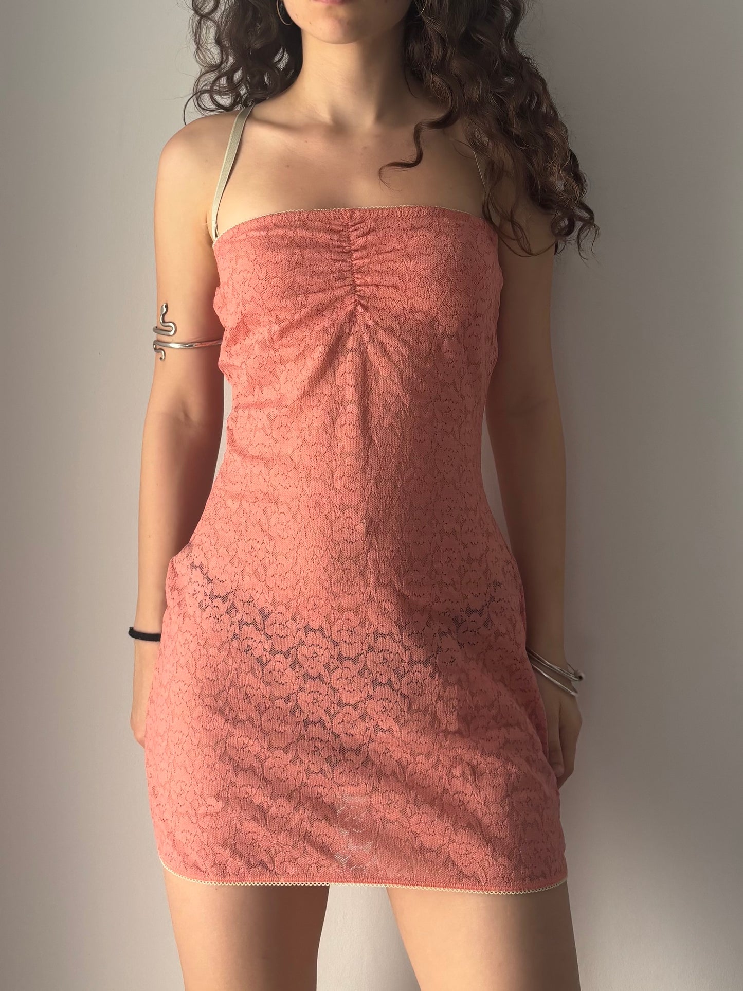Pink mesh slip dress