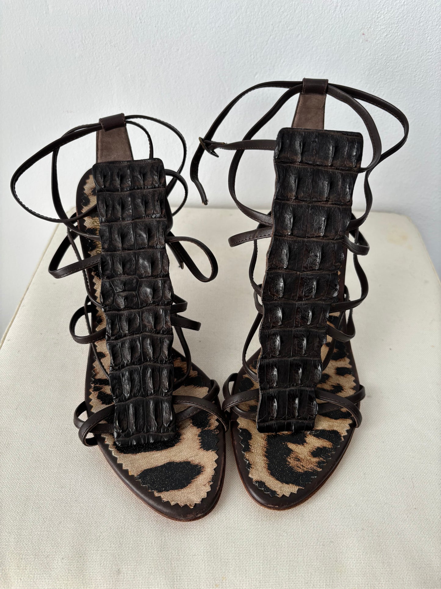 Roberto Cavalli brown alligator heels