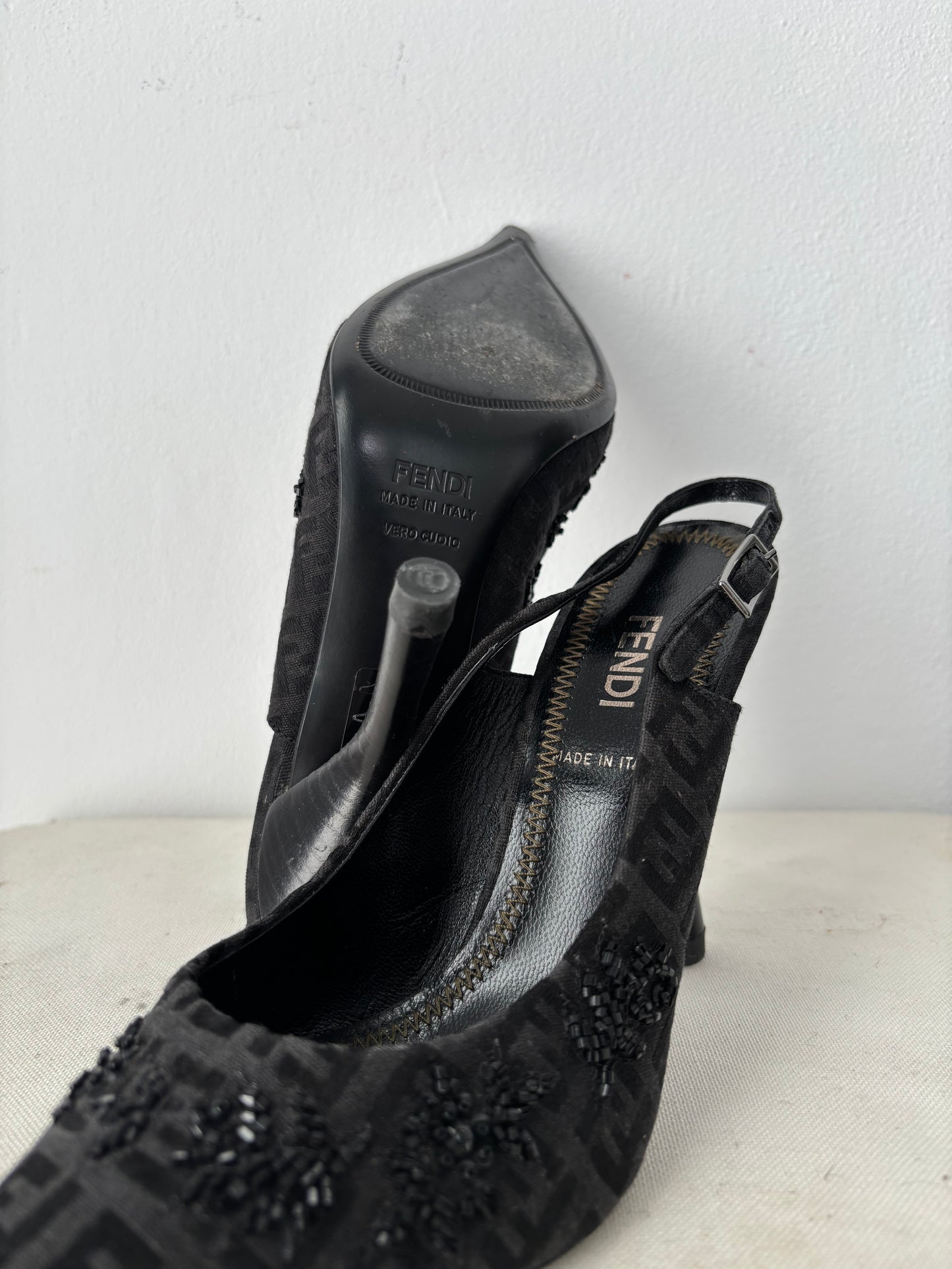Fendi slingback beaded heels