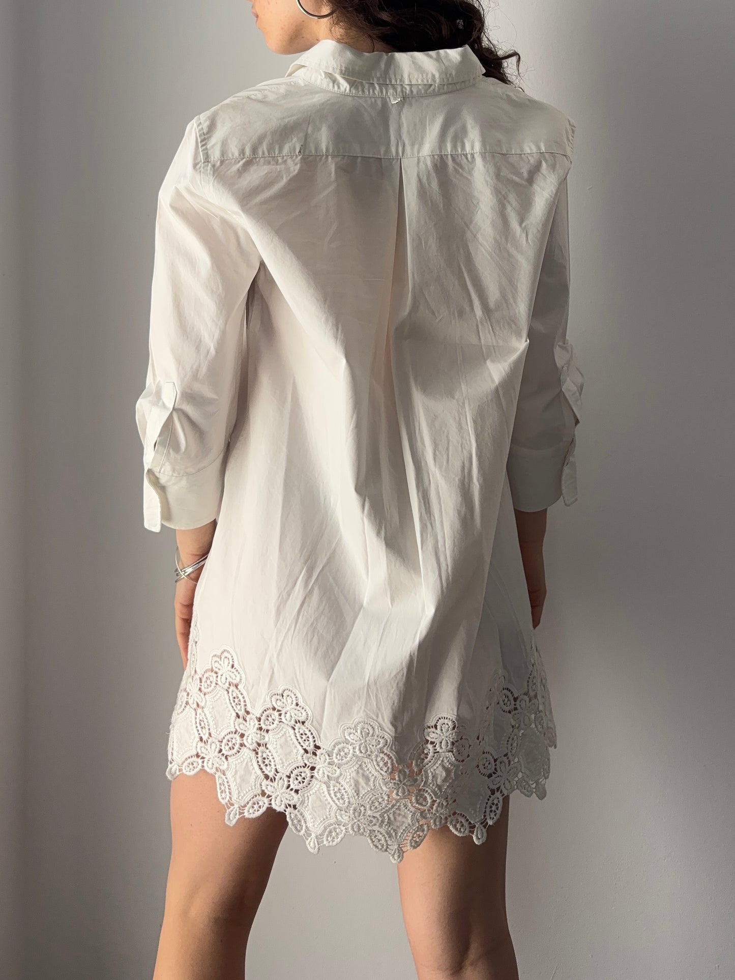 White shirt dress with lace trimming