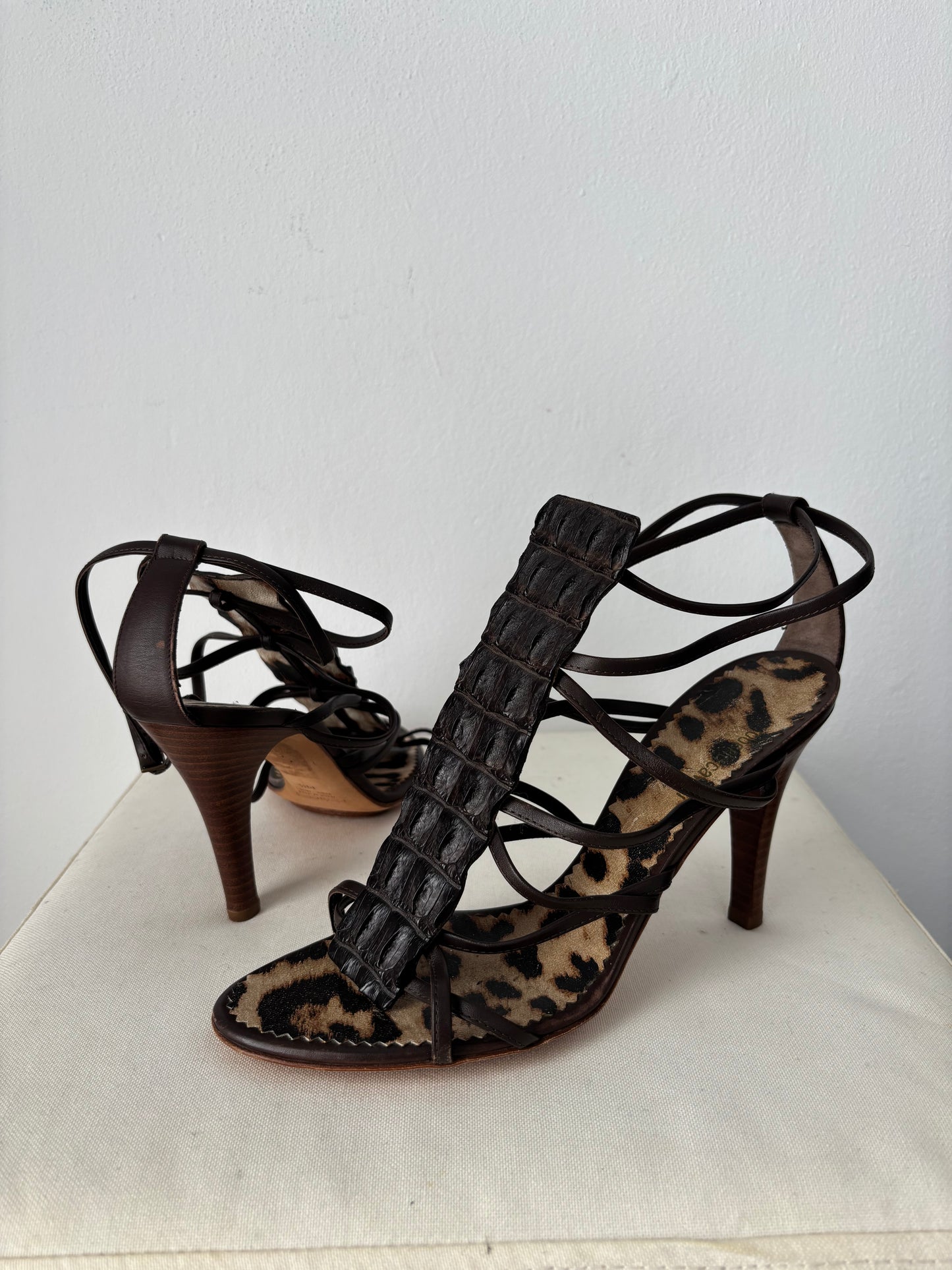 Roberto Cavalli brown alligator heels