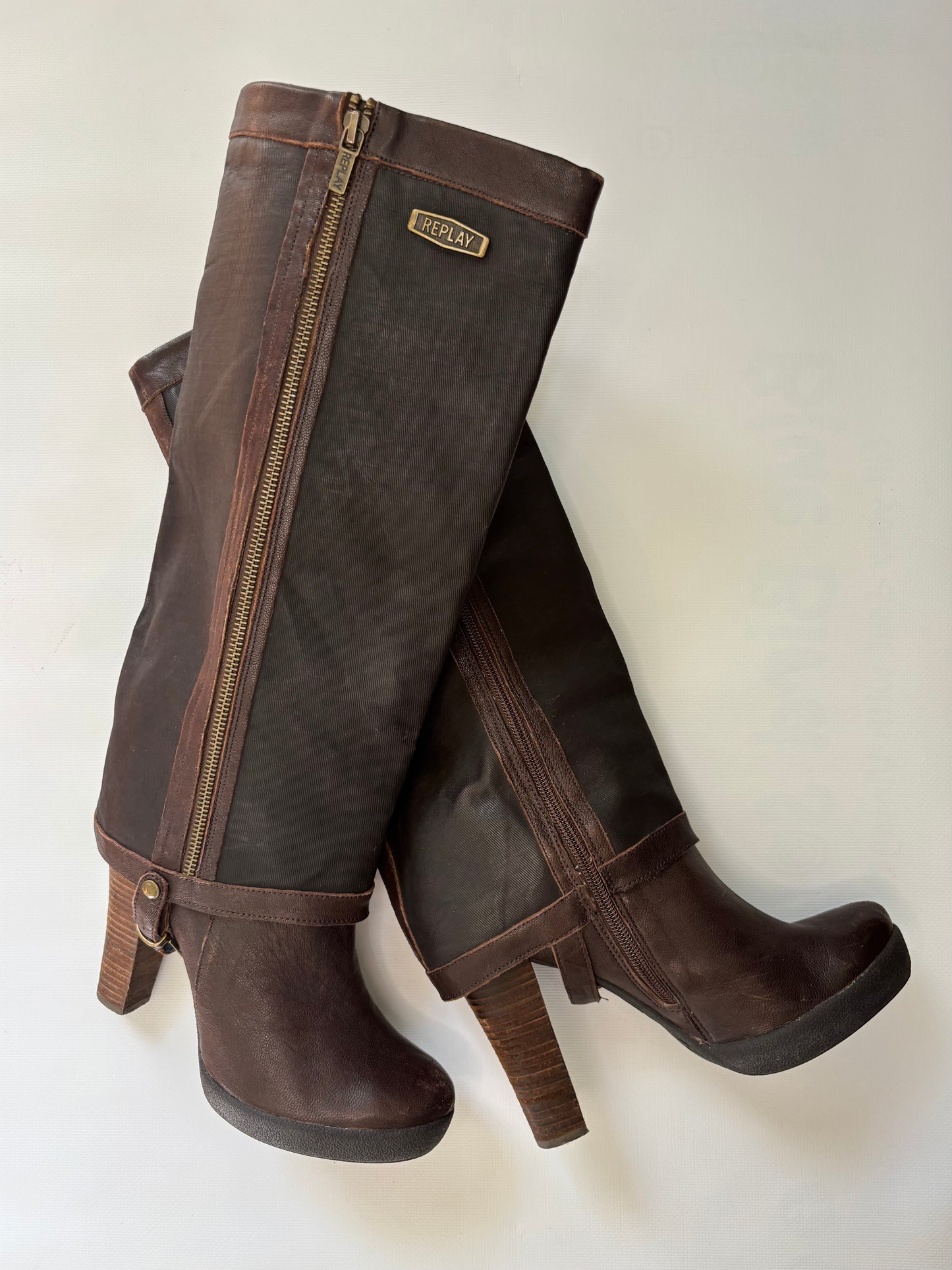 Replay brown leather heeled boots