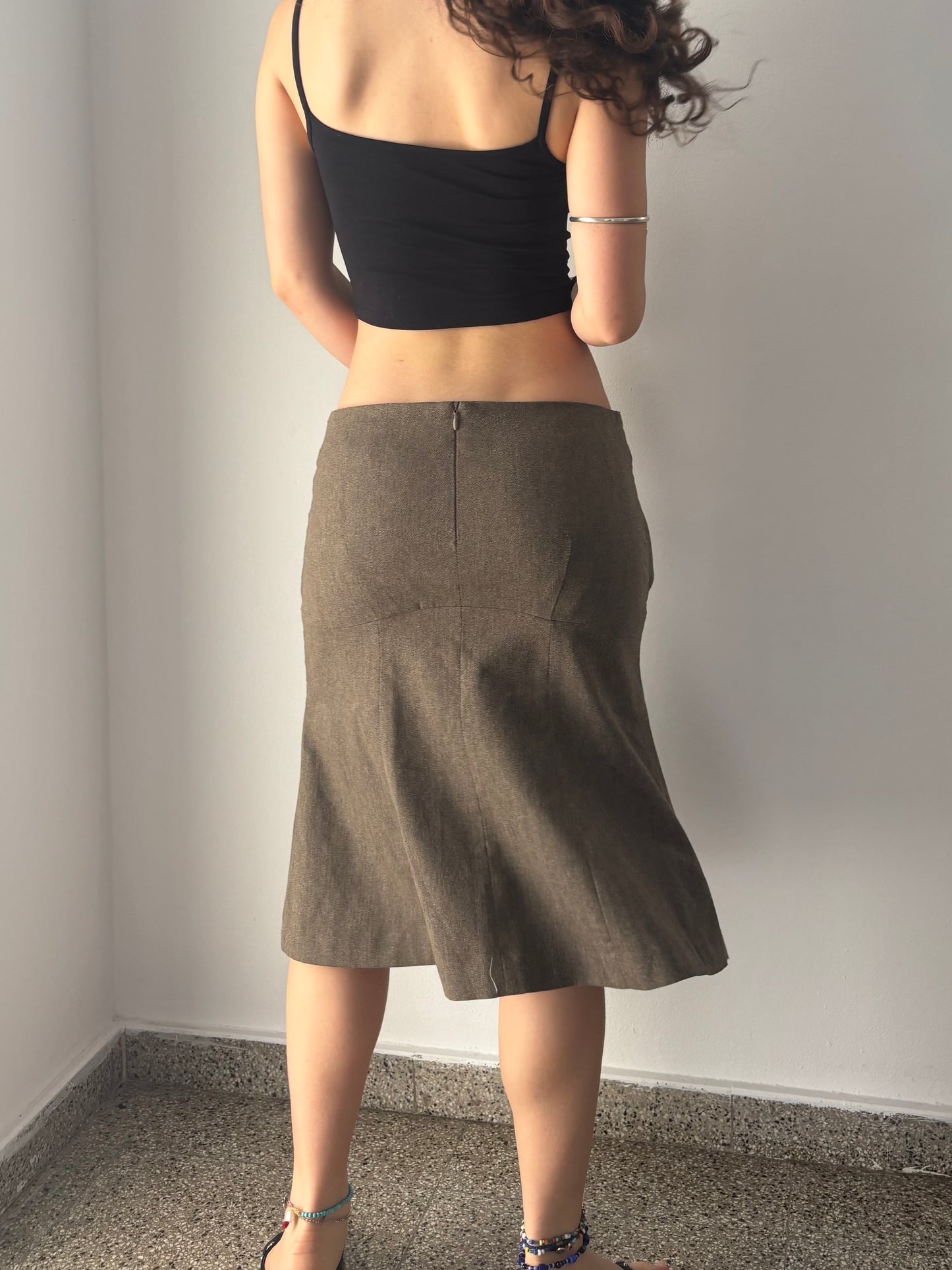 Brown midi skirt with bow