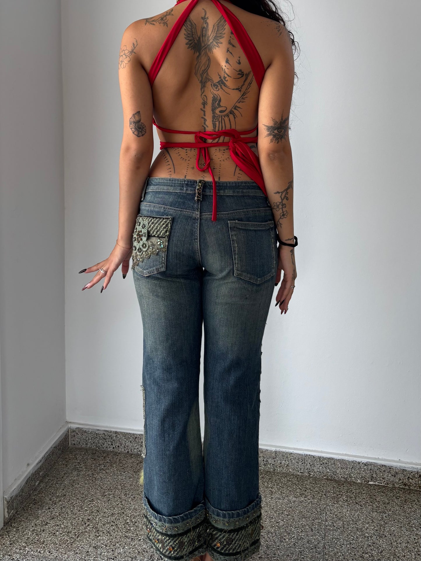 Daisy jeans wear Paris embroidered pants