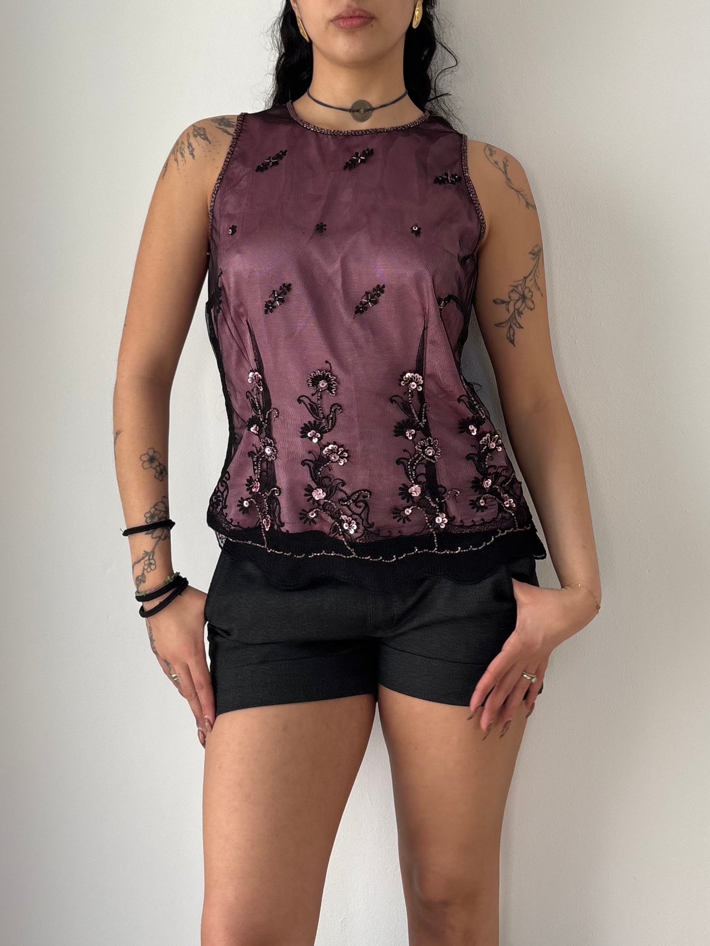 Pink & Black mesh Top