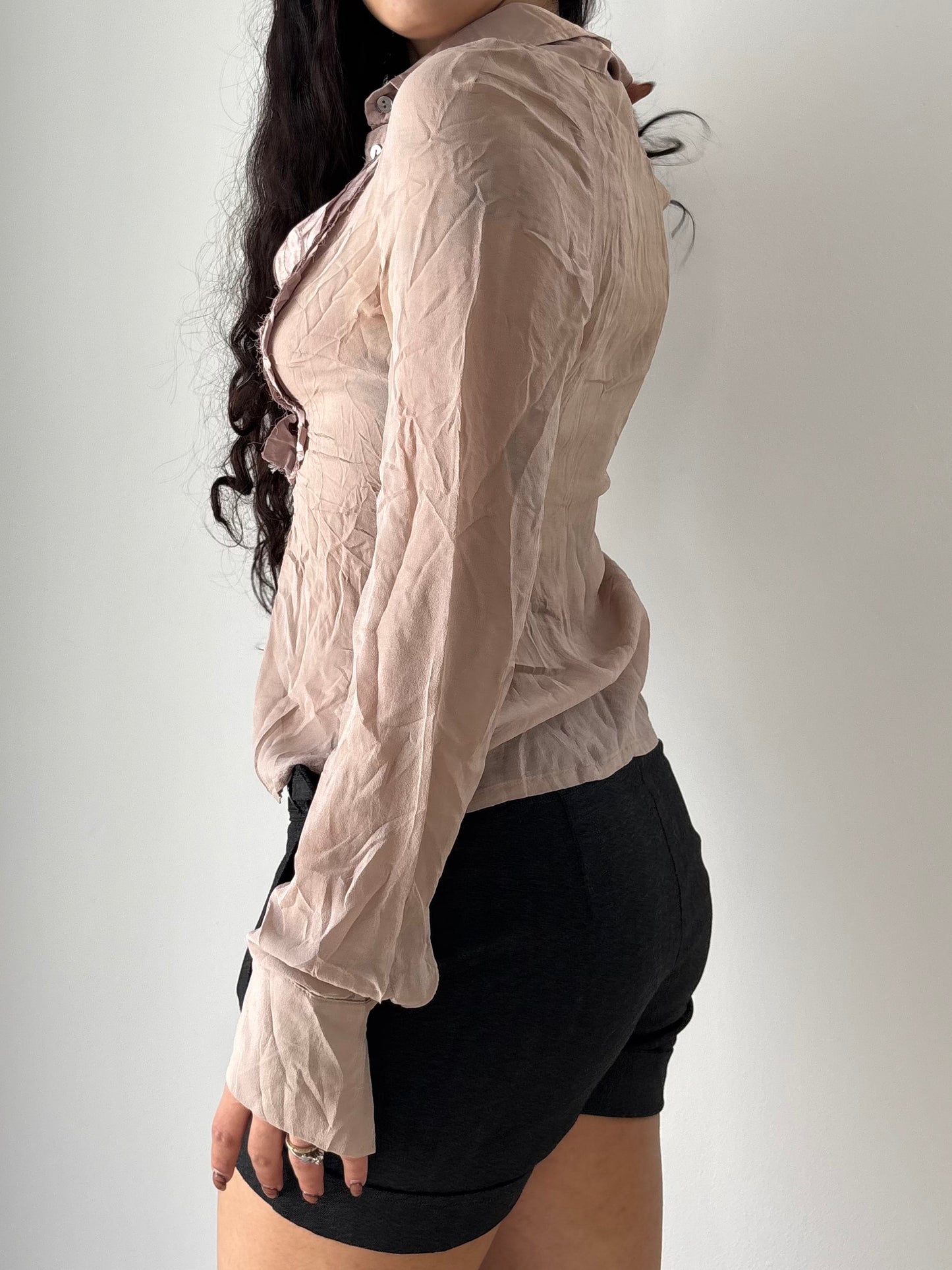 Pink mesh shirt with silk details