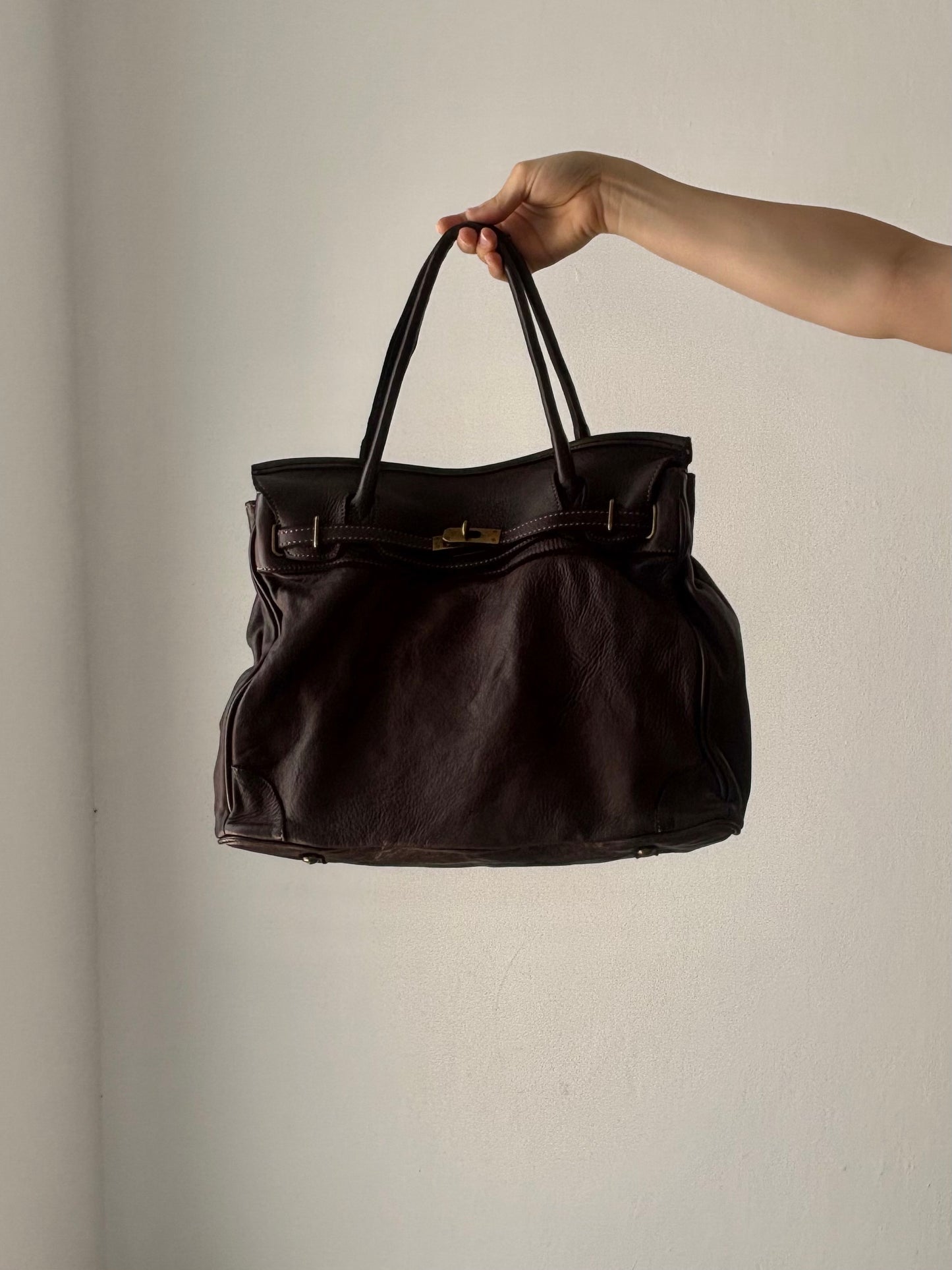 Vintage real leather brown bag