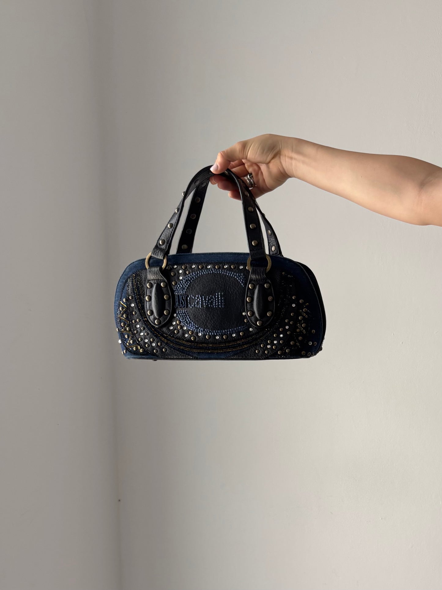 Just Cavalli black & blue studded bag