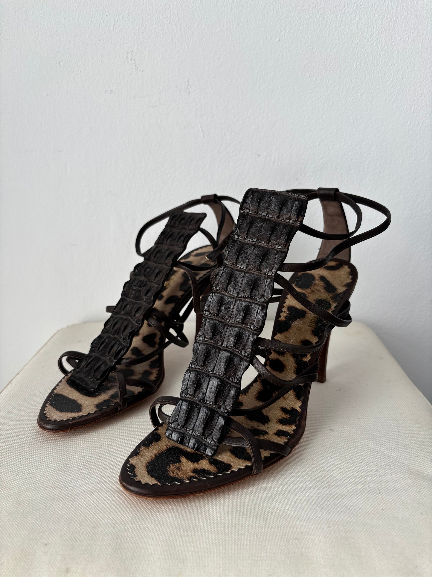 Roberto Cavalli brown alligator heels