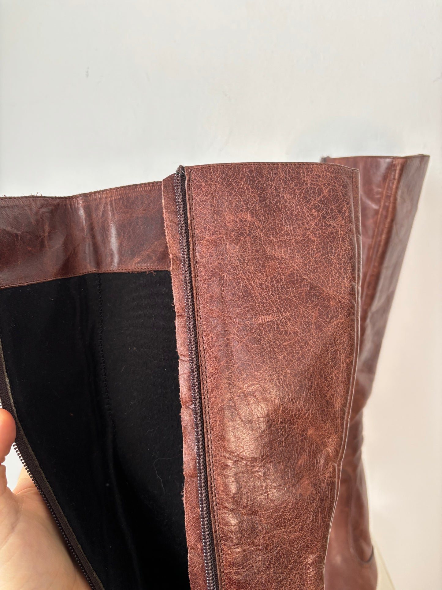 Brown leather heeled boots