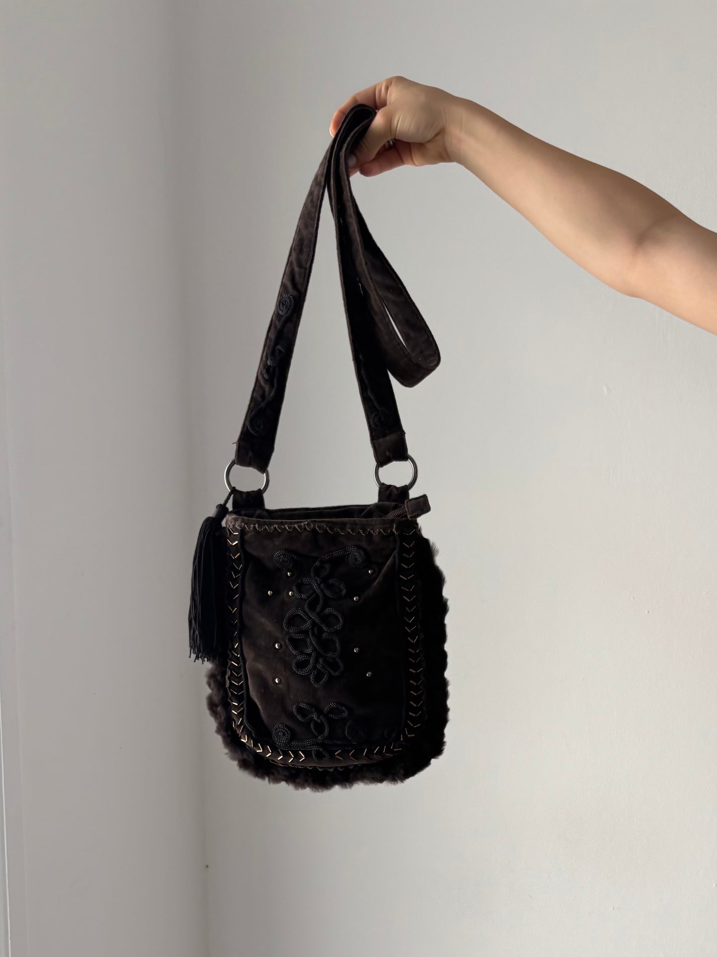Brown embroidered crossbody bag