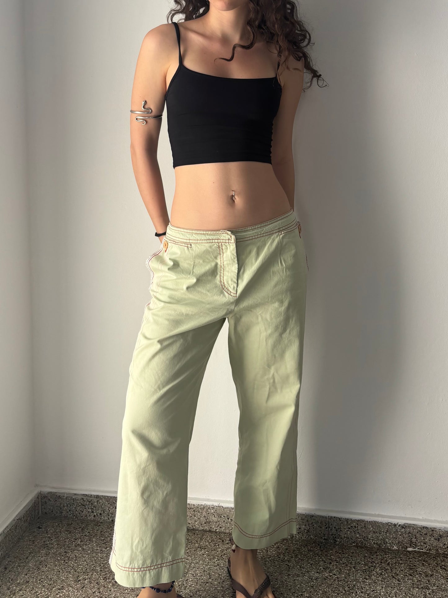 Green capri summer pants