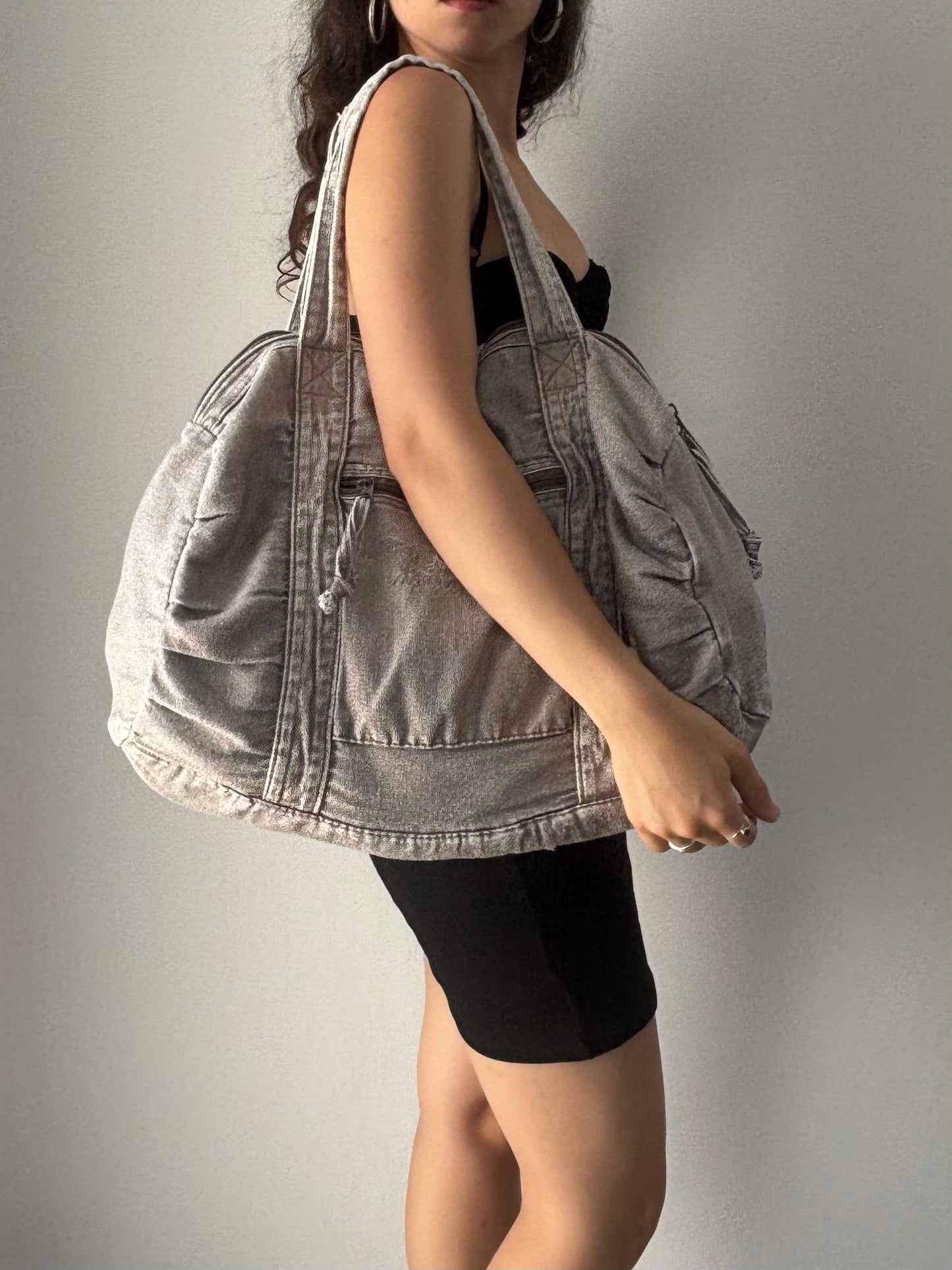 Big grey denim tote bag