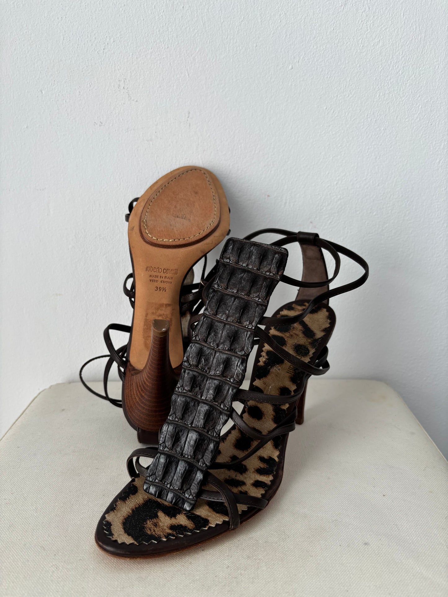 Roberto Cavalli brown alligator heels