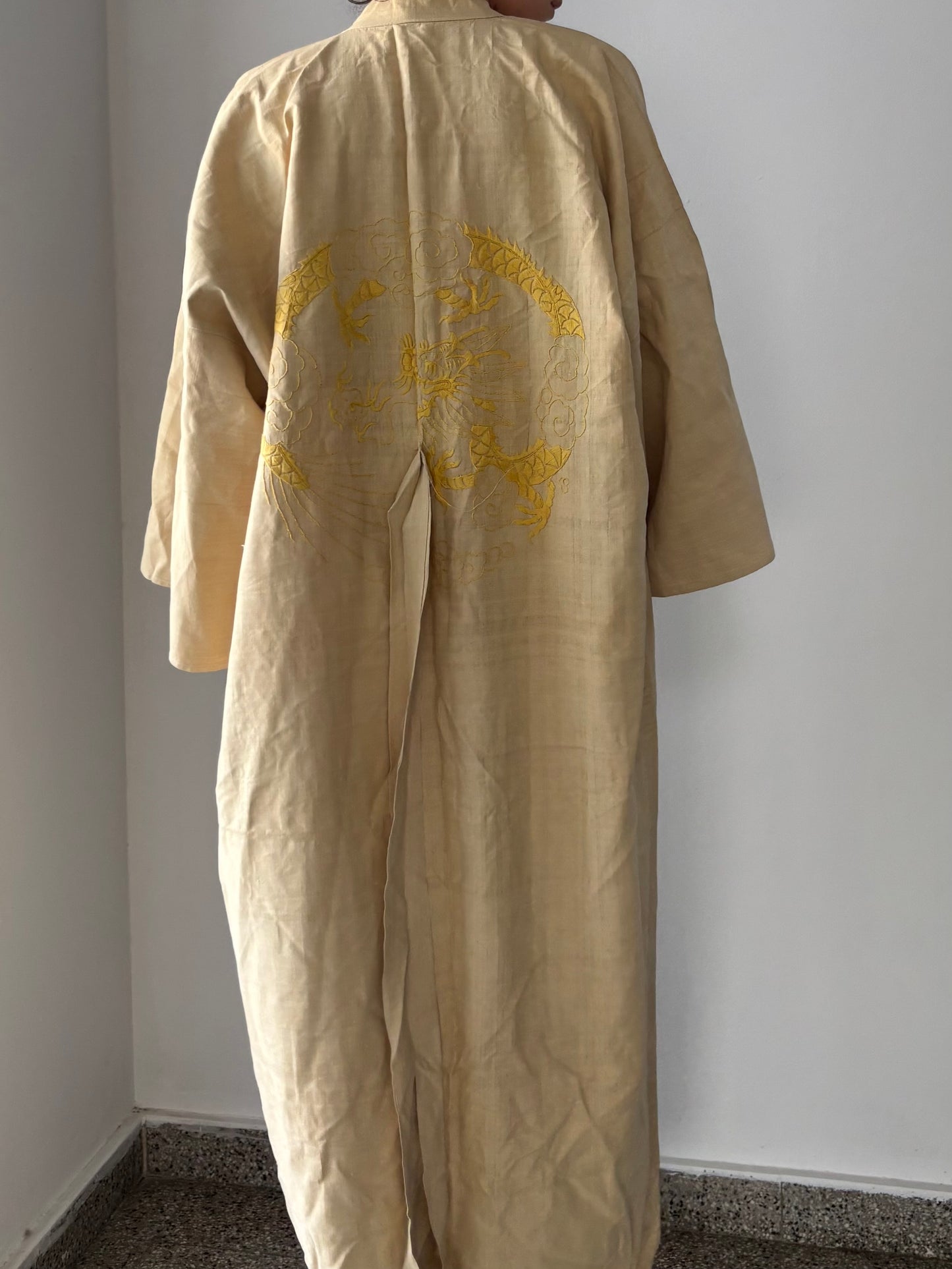 Vintage cotton kimono with dragon embroidery