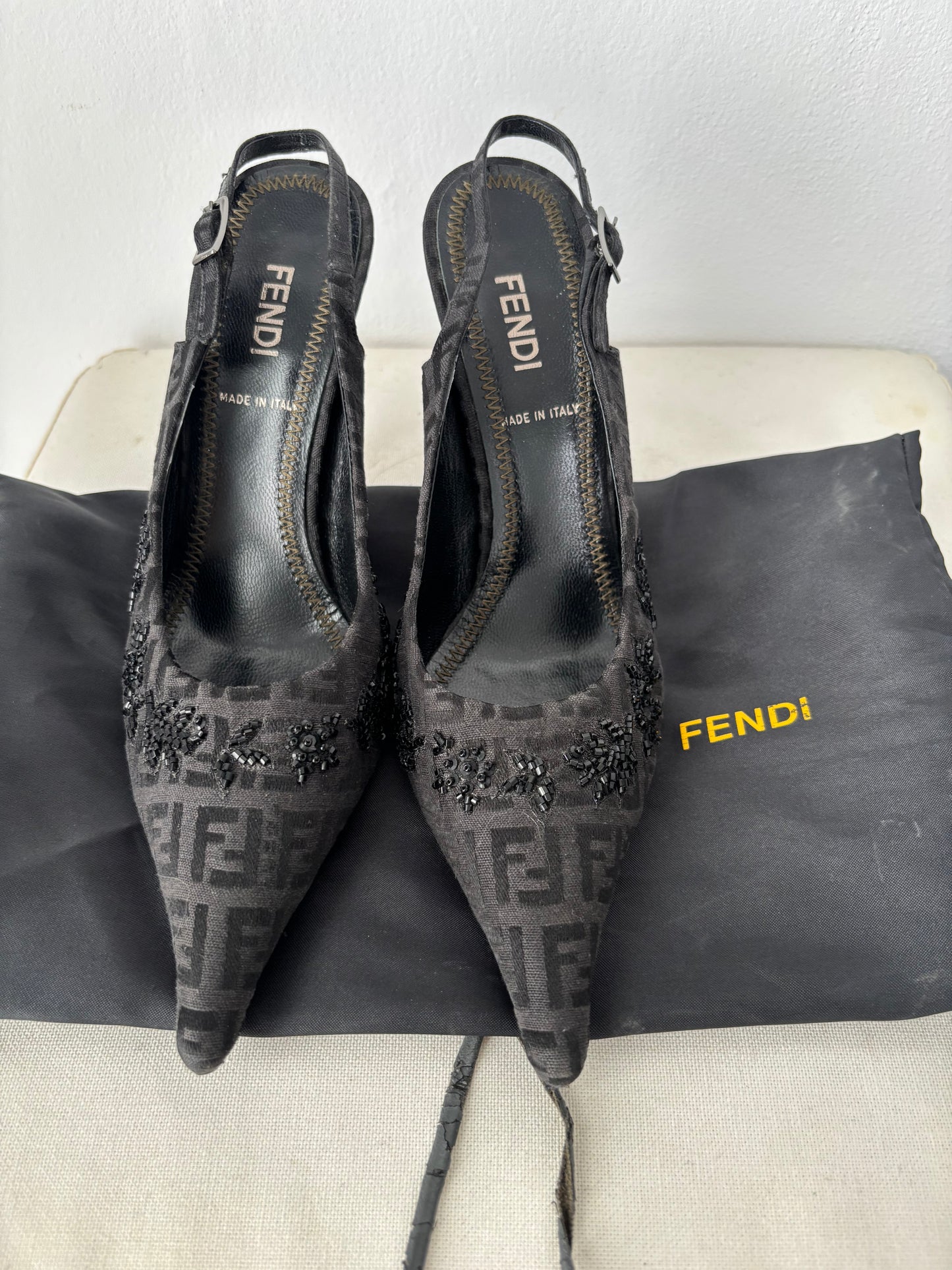 Fendi slingback beaded heels