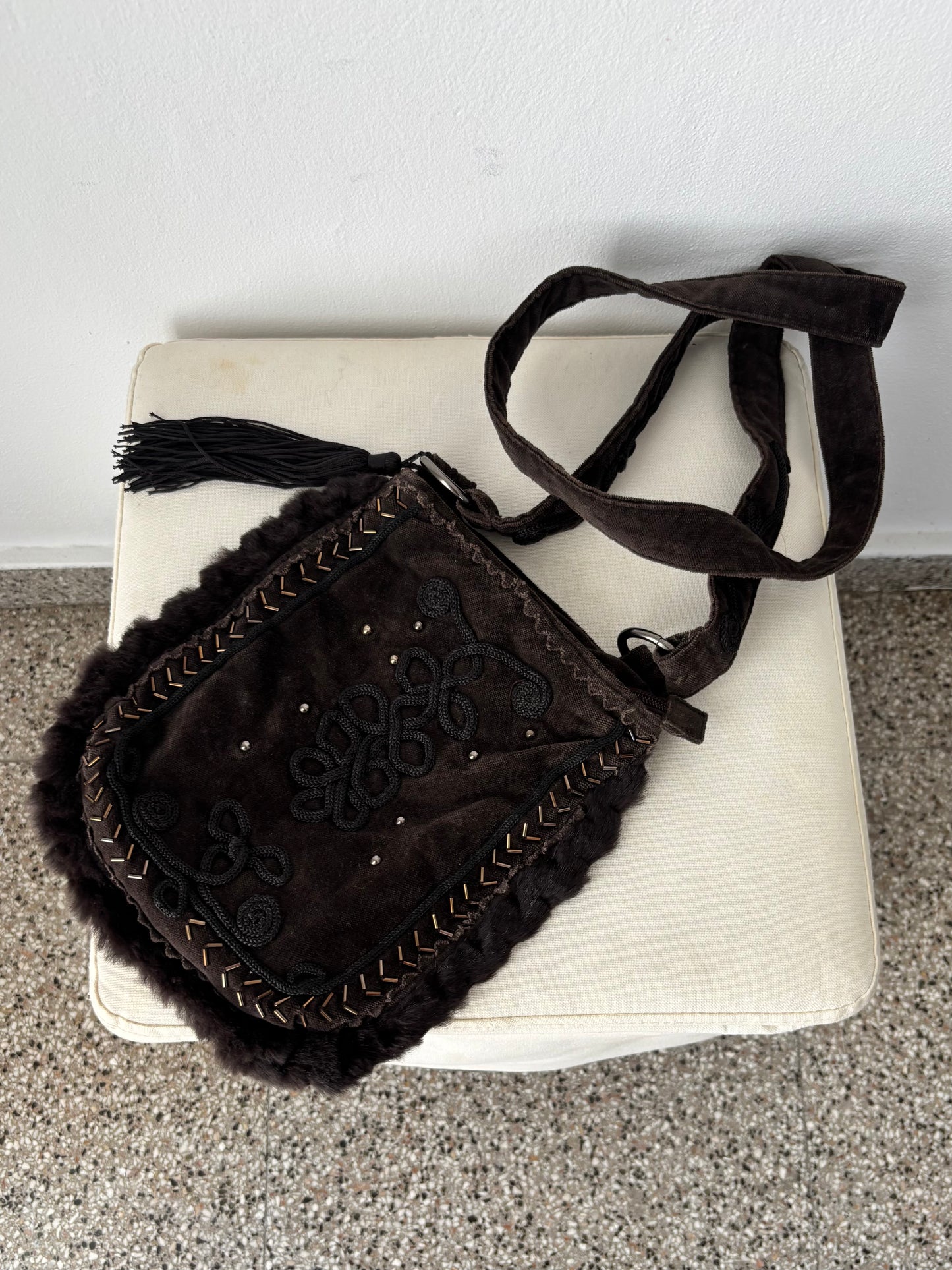 Brown embroidered crossbody bag