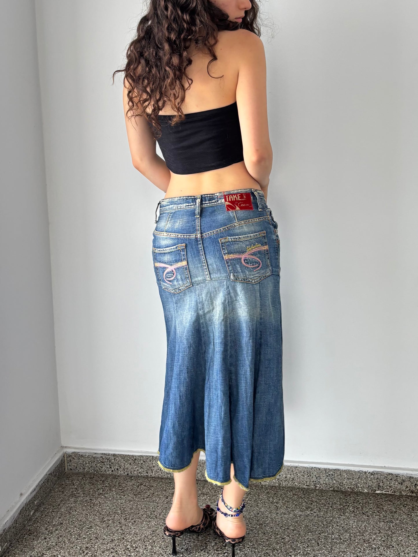 Y2K light wash denim skirt