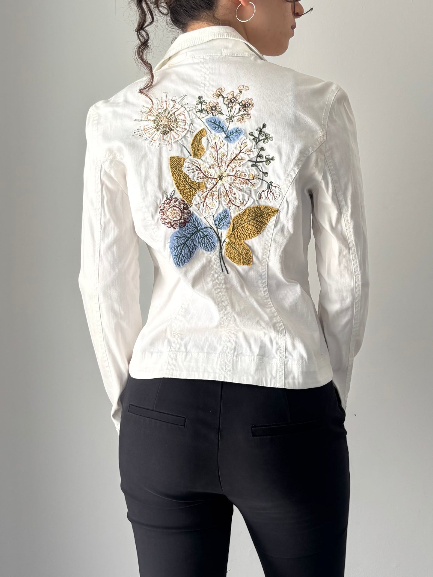 Embroidered white blazer