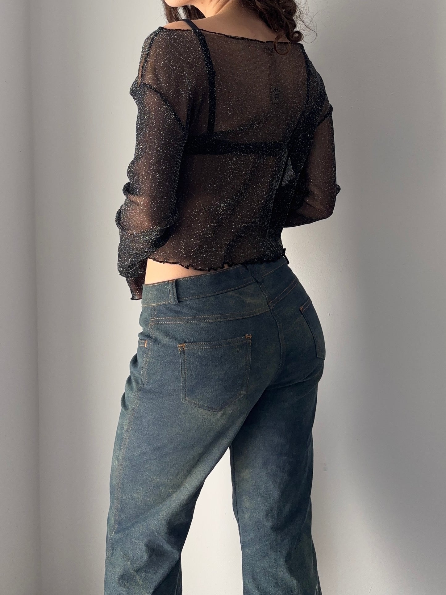 Off the shoulder mesh sparkle top
