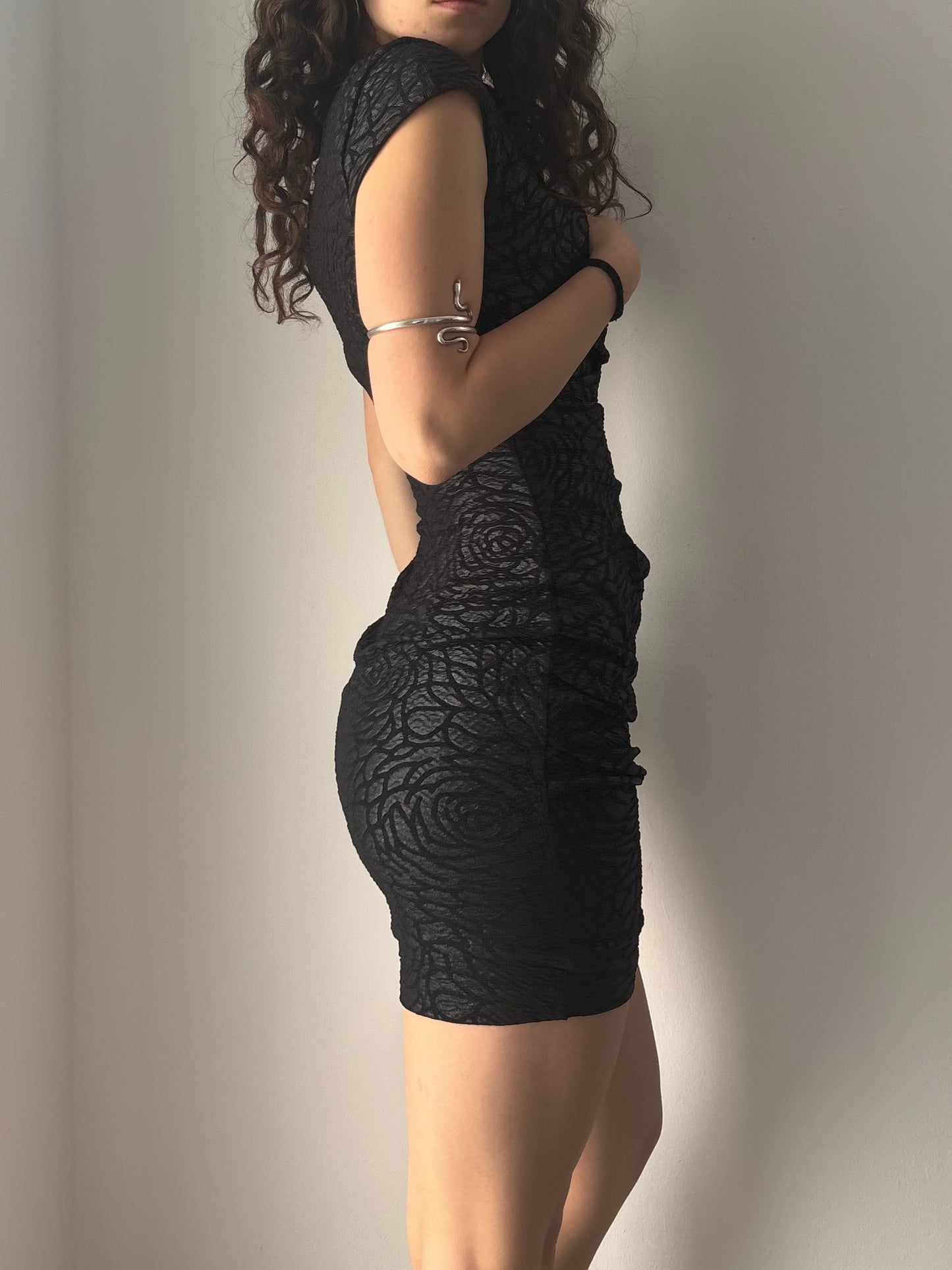 Black dress with rose pattern