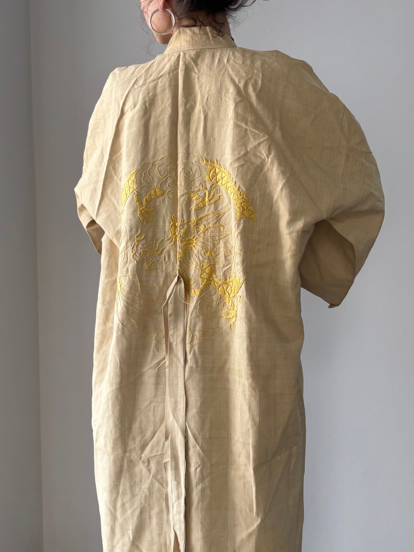 Vintage cotton kimono with dragon embroidery