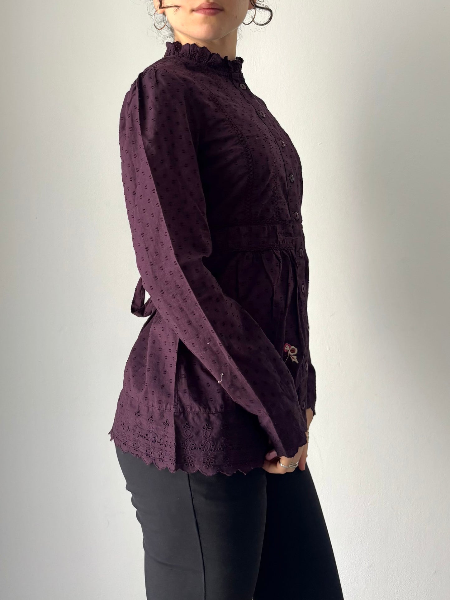 Purple floral button up shirt