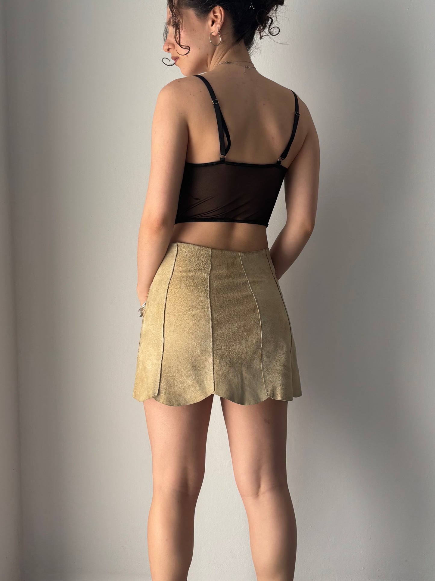 Suede beige mini skirt