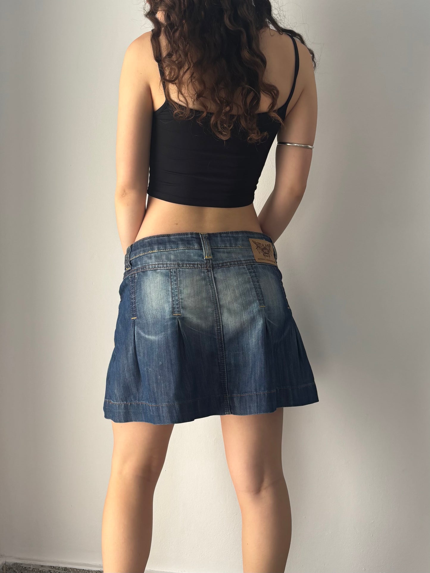 Jean skirt with pleats