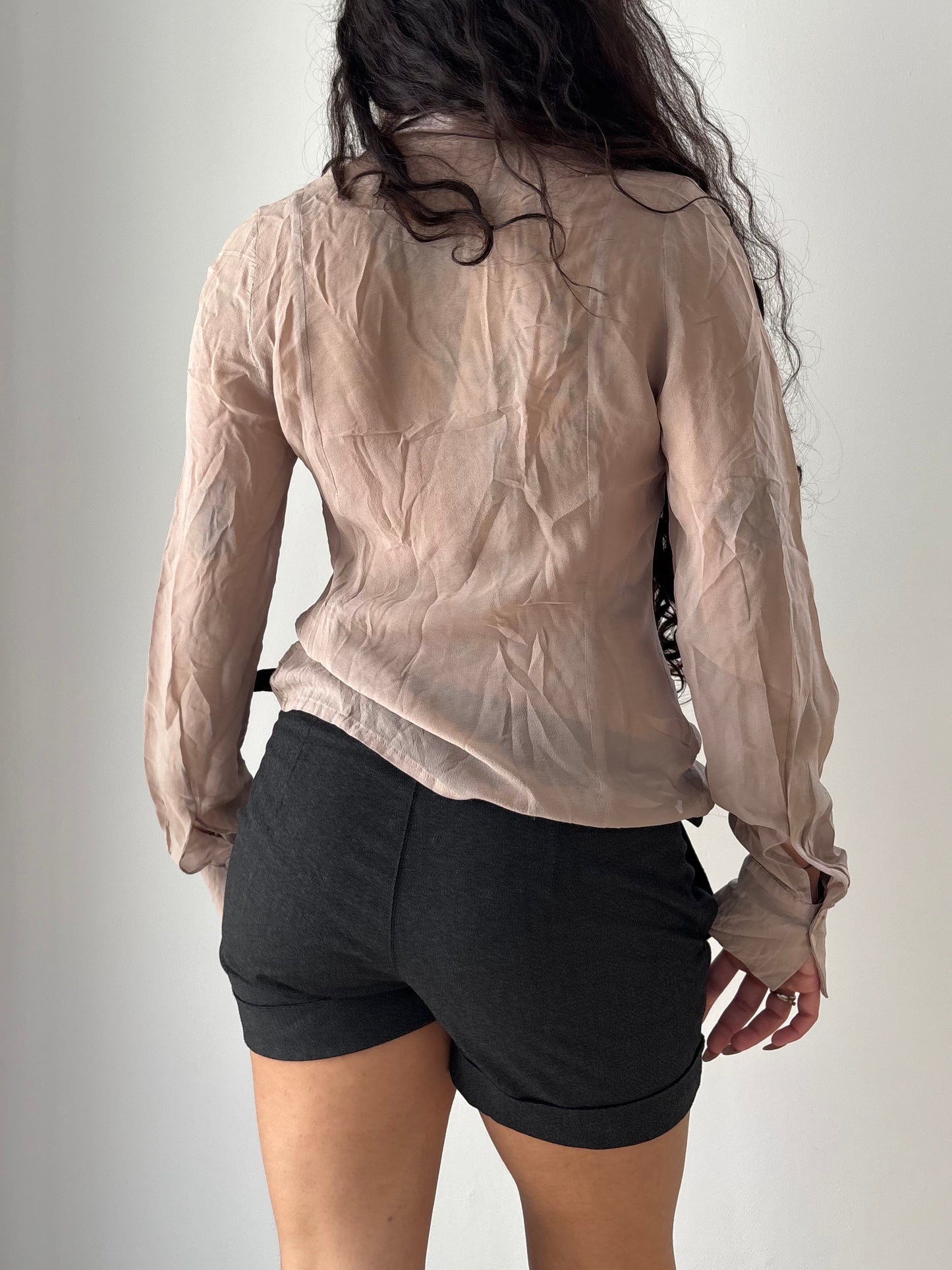 Pink mesh shirt with silk details
