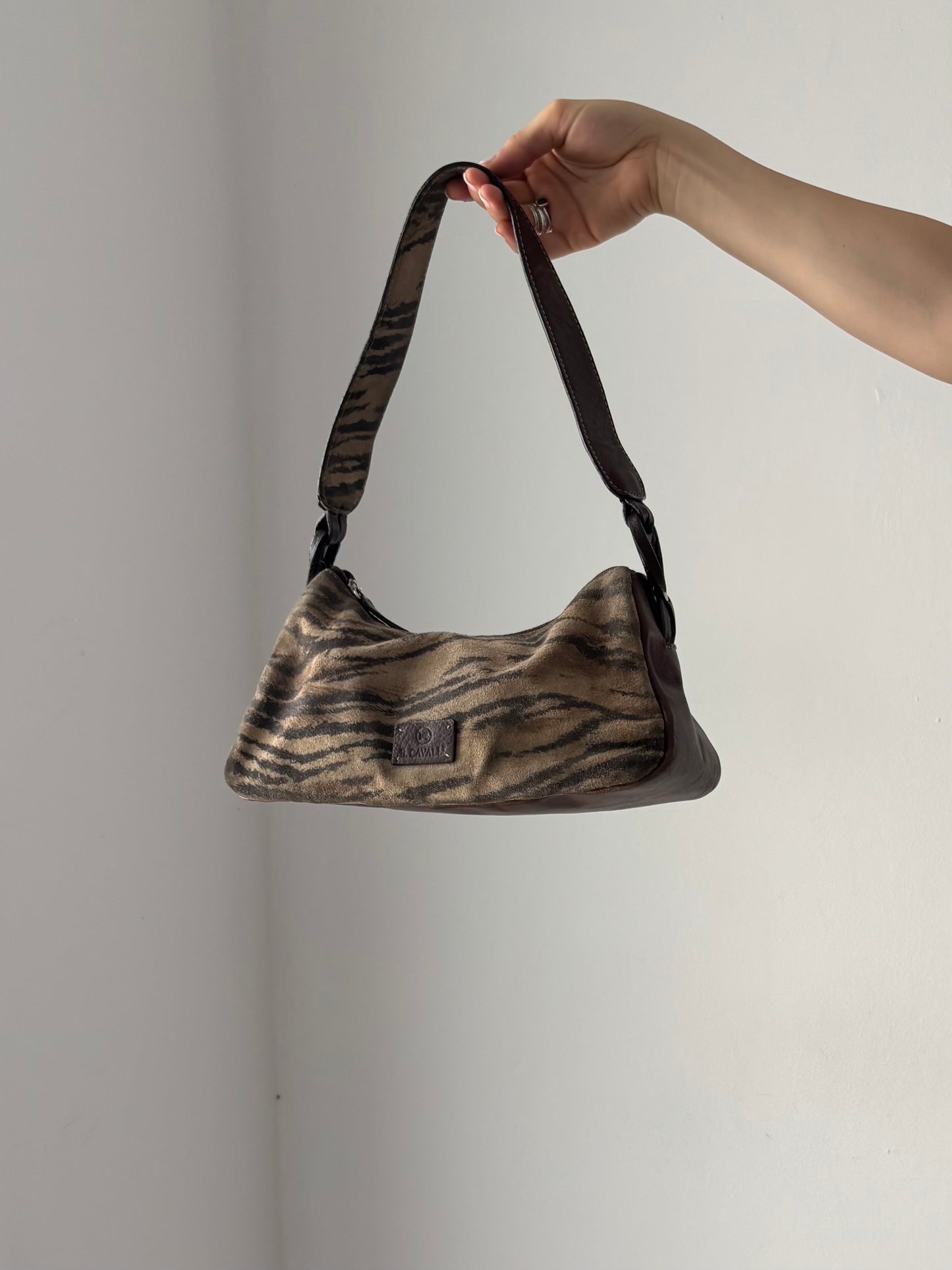 B. Cavalli brown animal print bag
