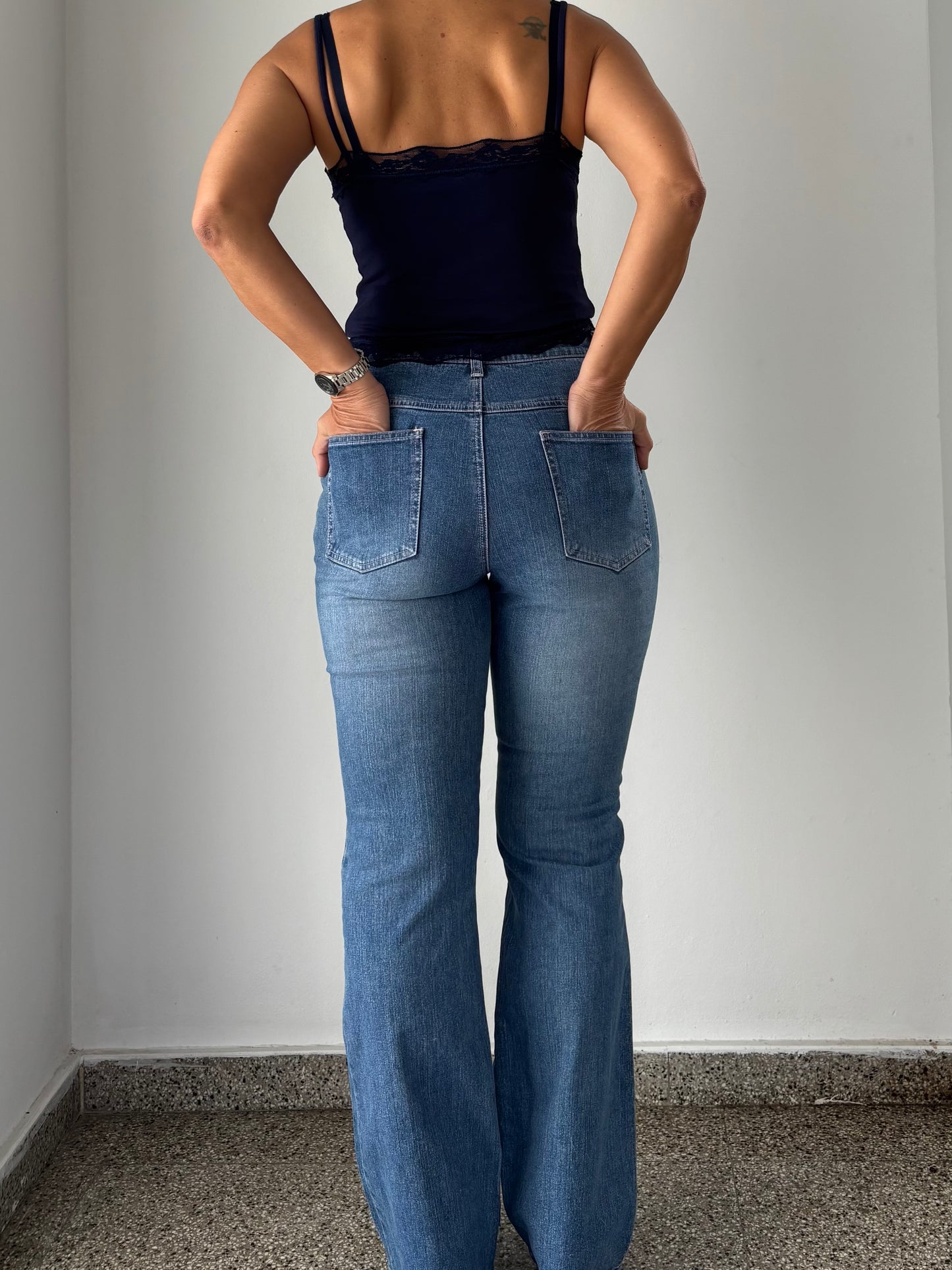Y2K flower embellished flare jeans