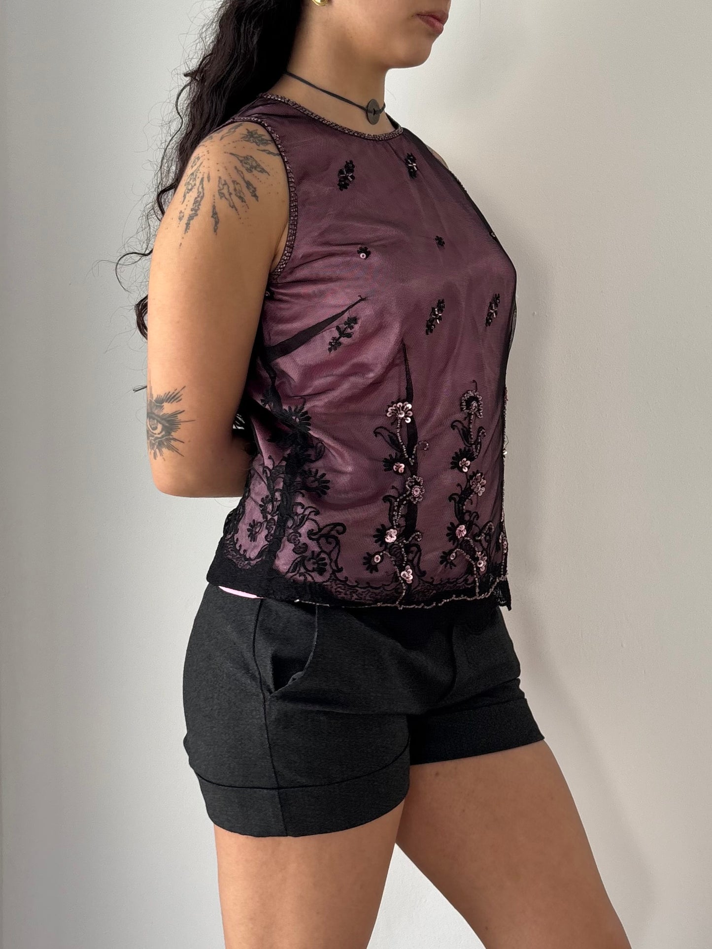 Pink & Black mesh Top