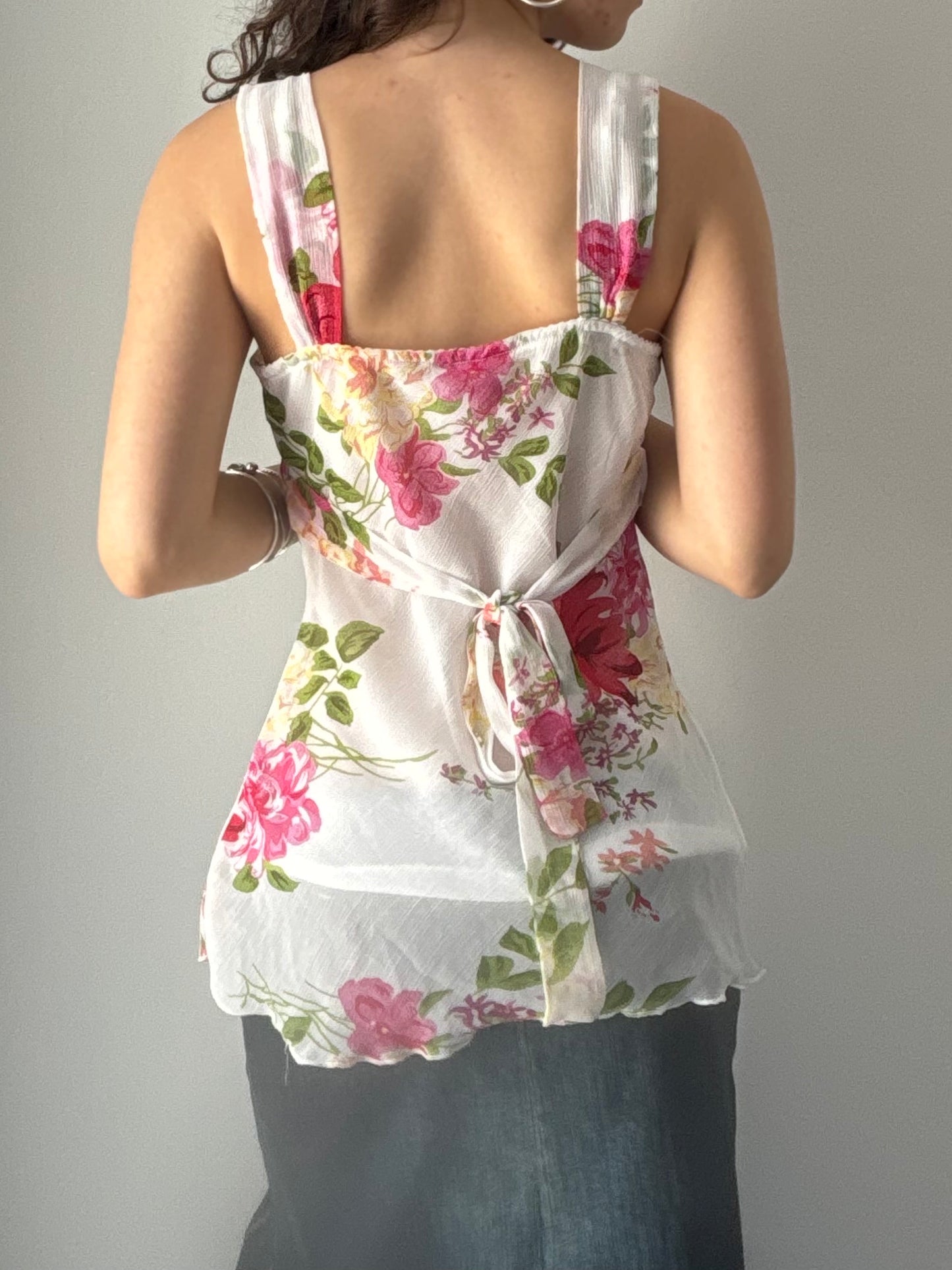 White floral top with tie back