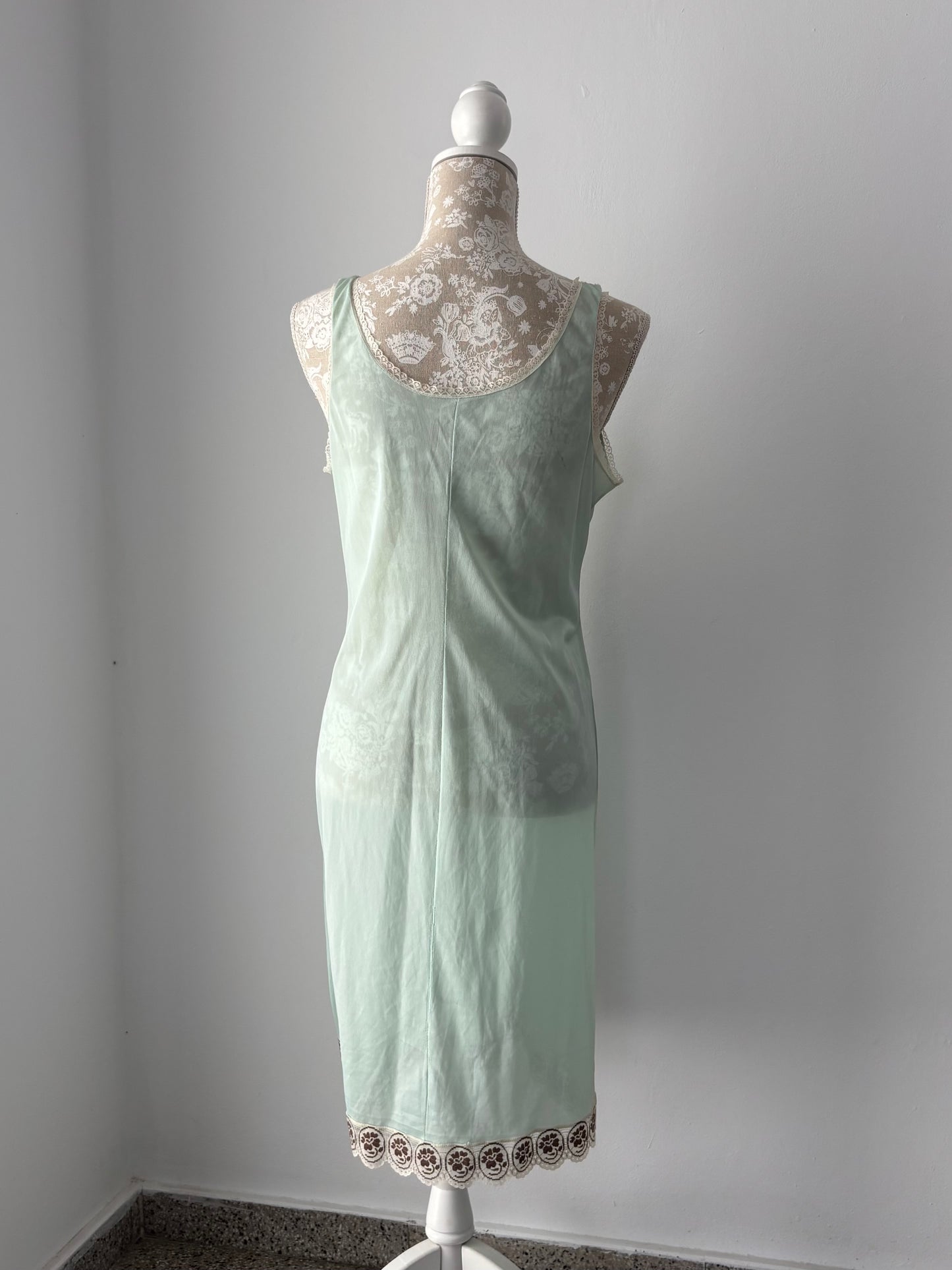 Vintage mint slip dress with lace details