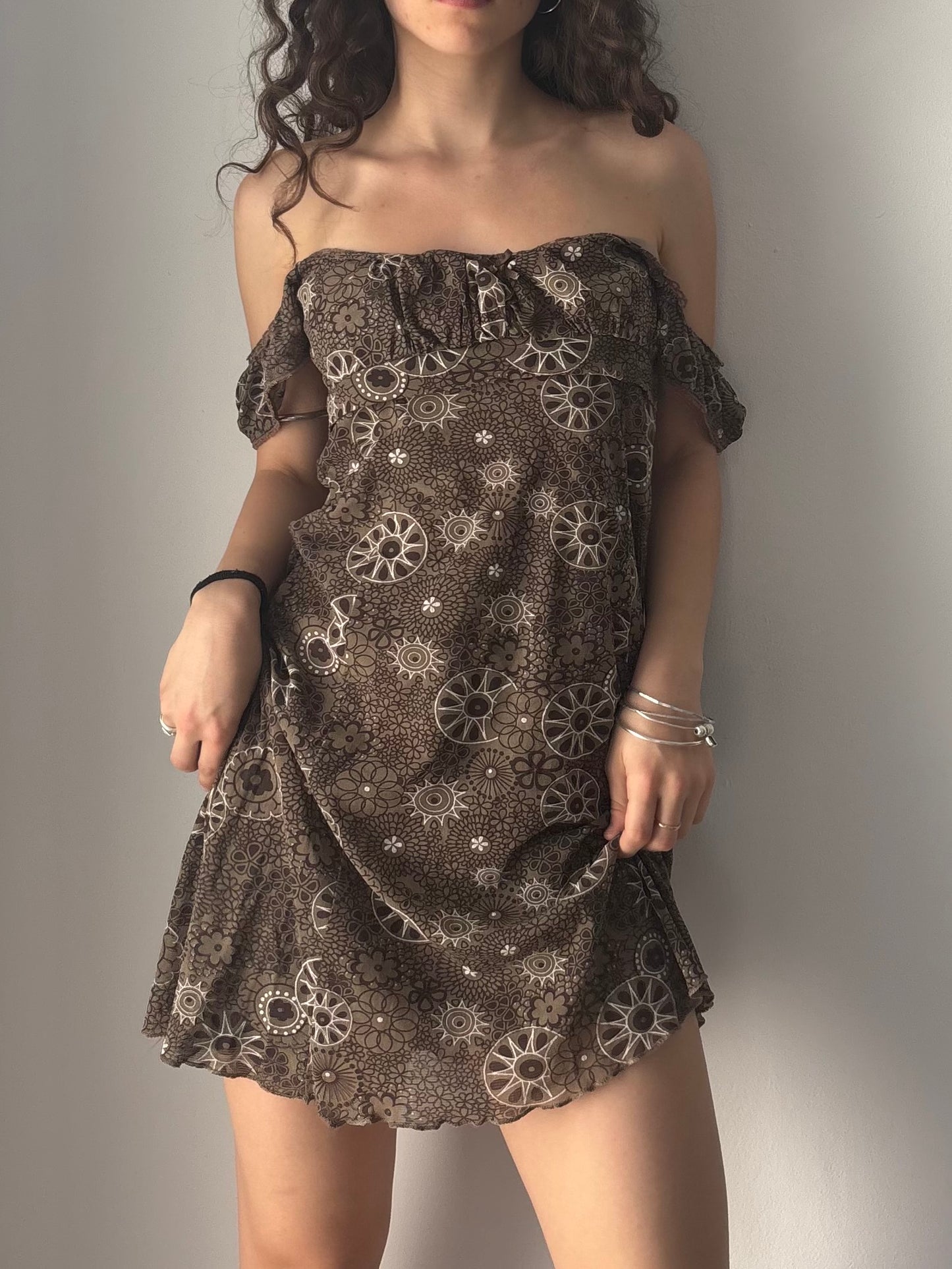 Brown Y2K dress with floral print