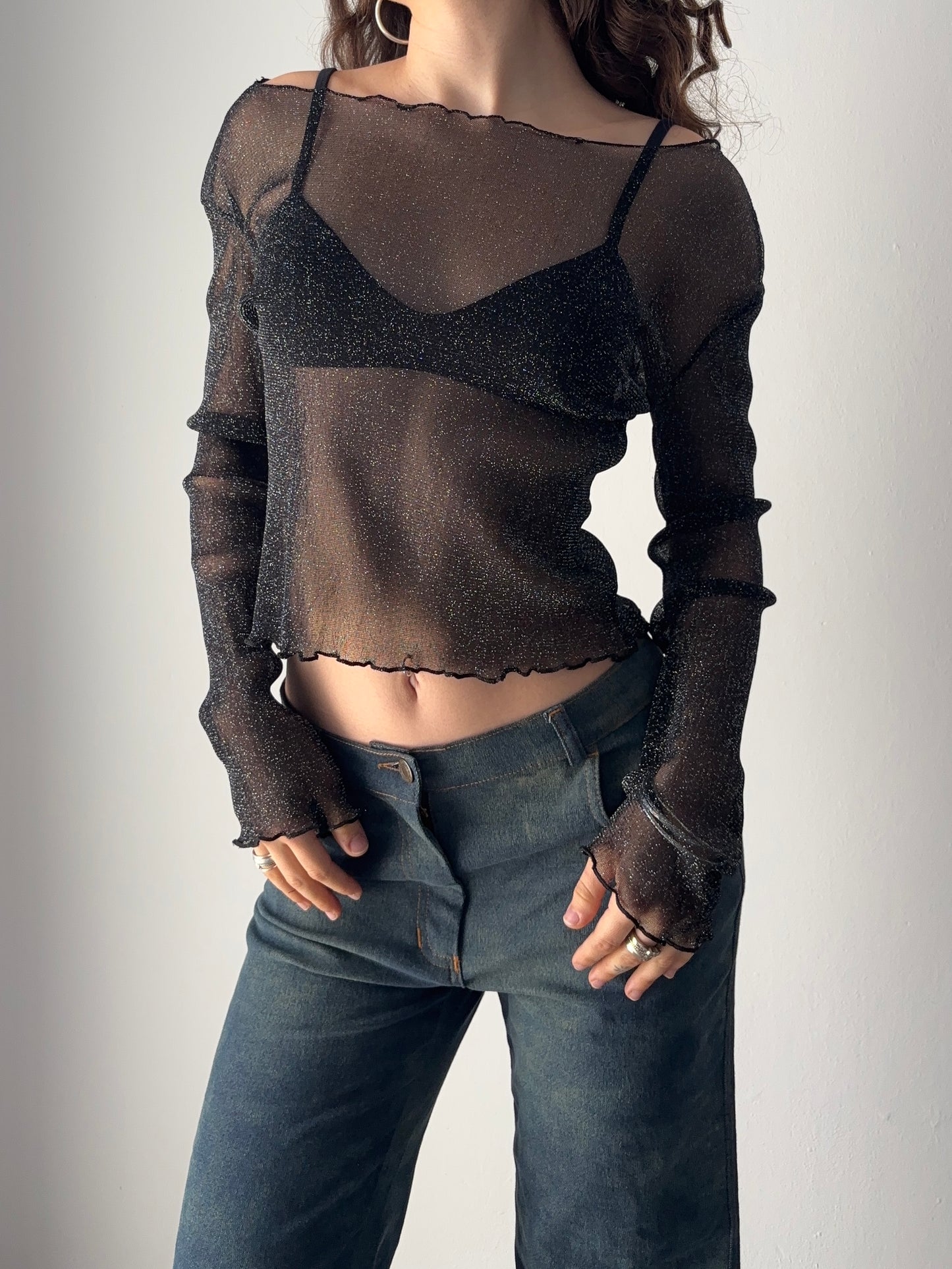 Off the shoulder mesh sparkle top