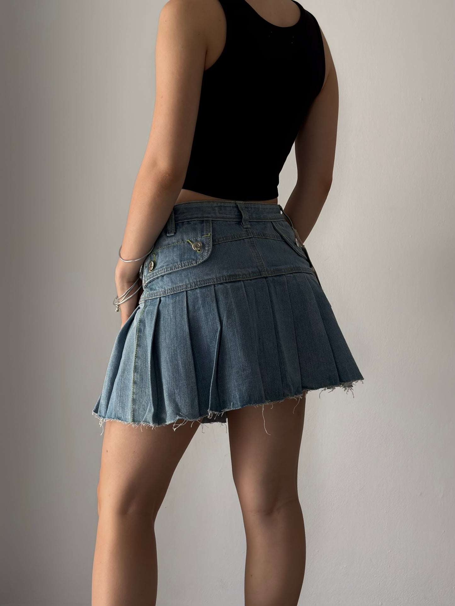 Dead stock pleated denim skirt