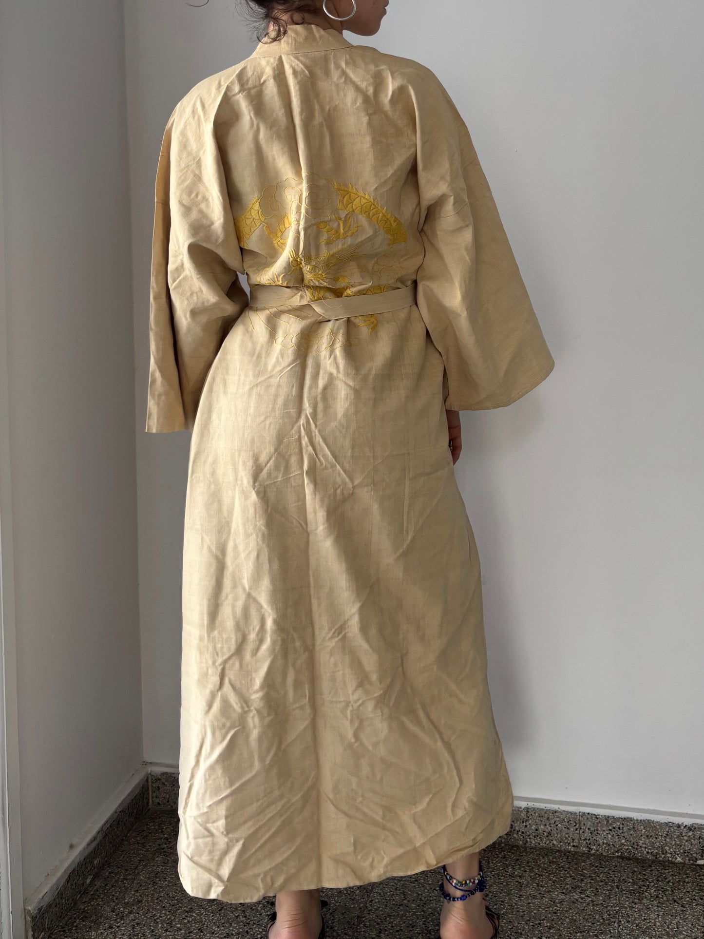 Vintage cotton kimono with dragon embroidery