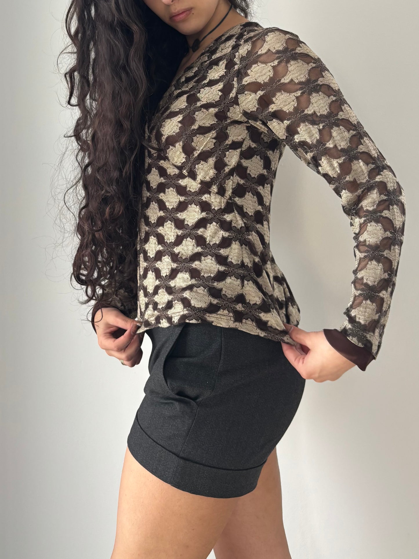 Brown & gold mesh long sleeve