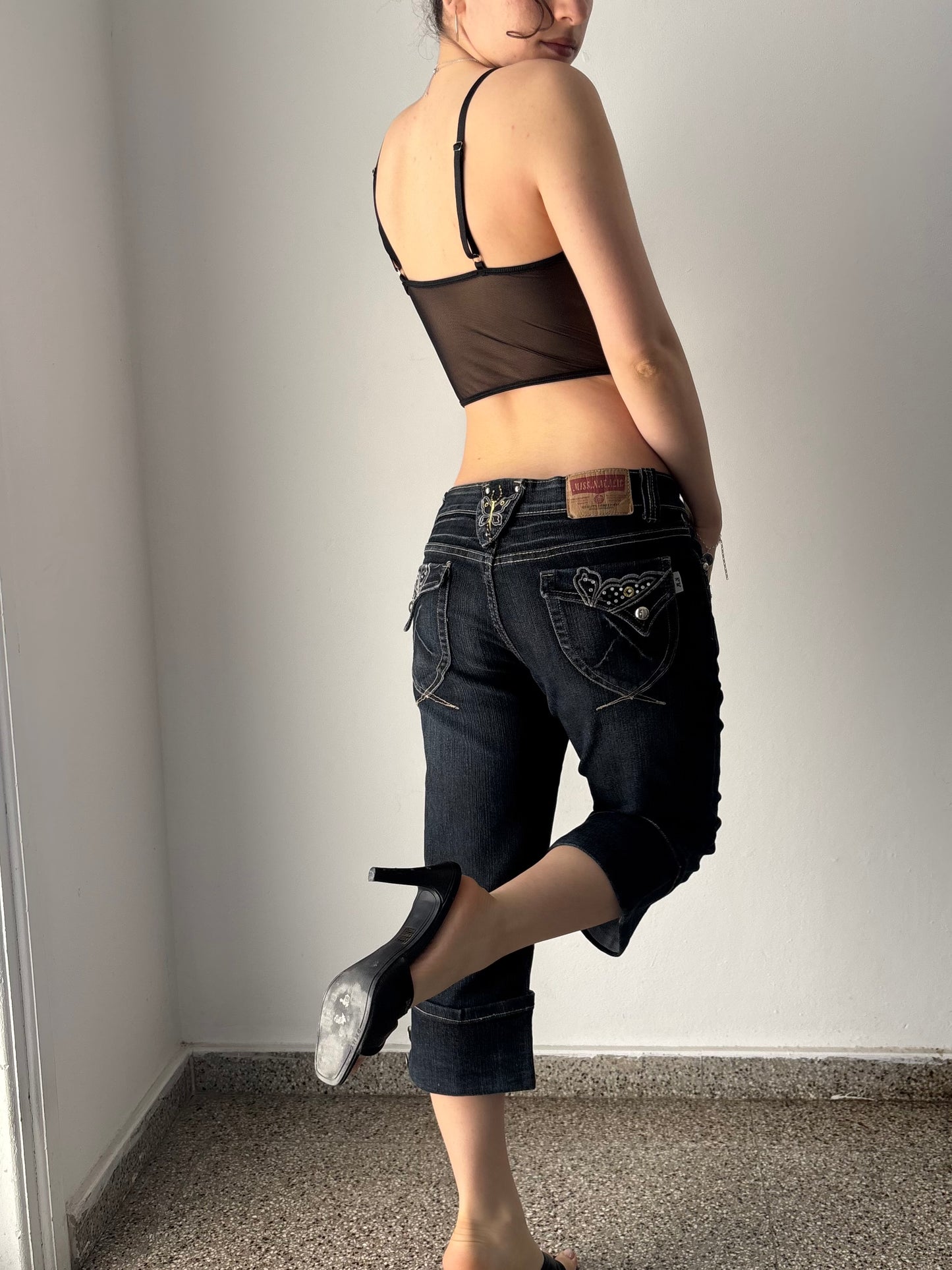 Denim butterfly capri pants
