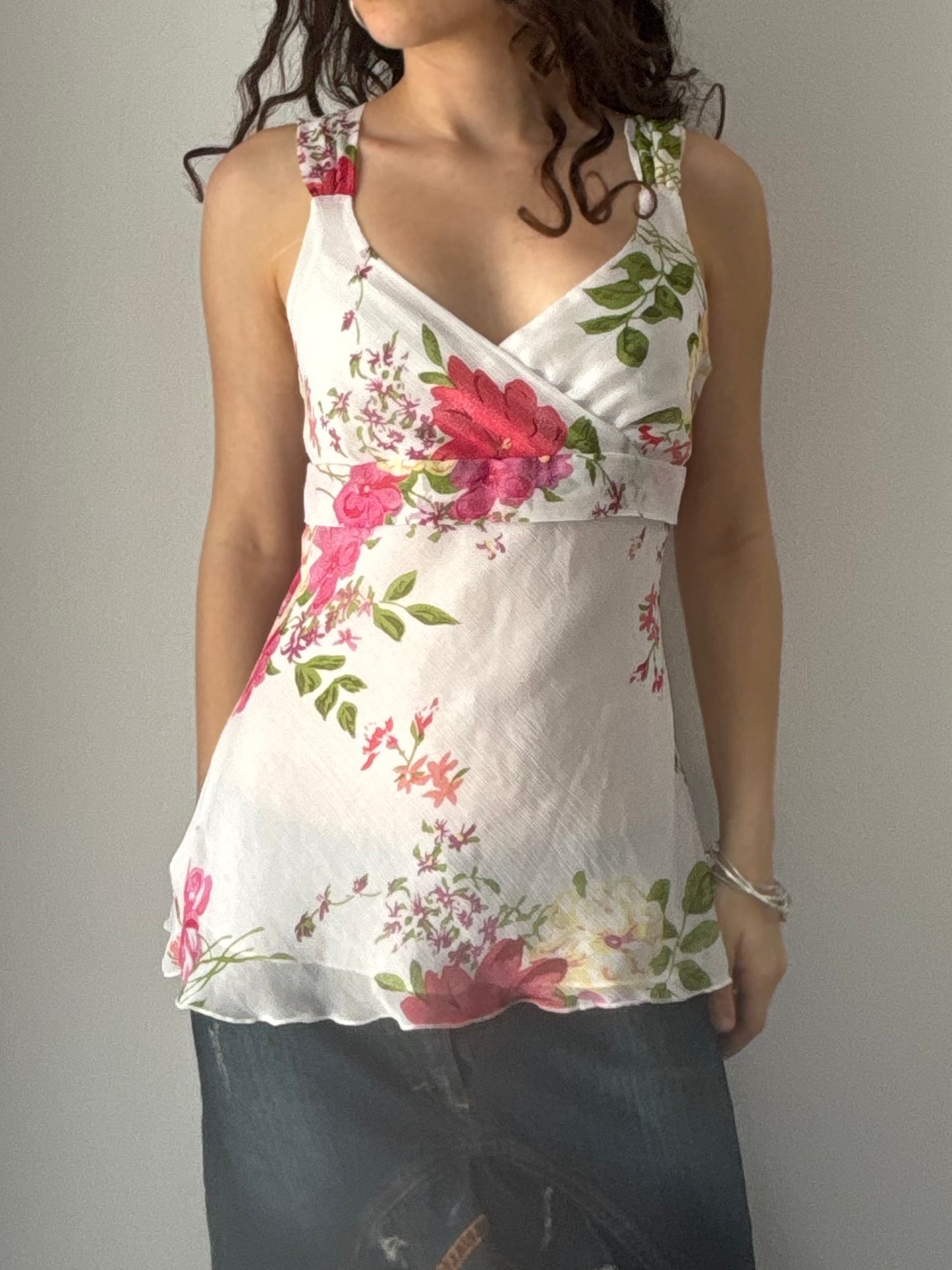 White floral top with tie back