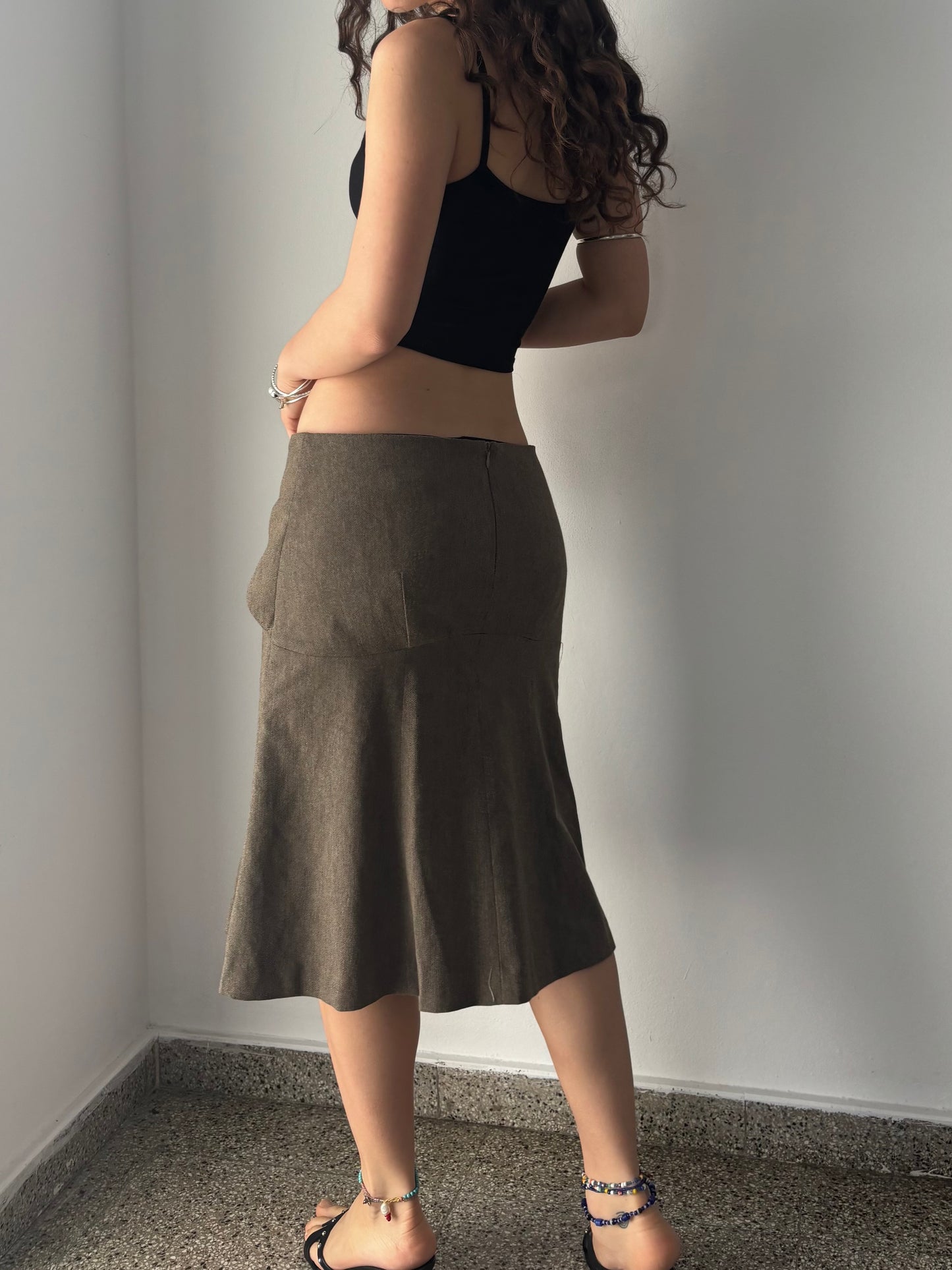 Brown midi skirt with bow