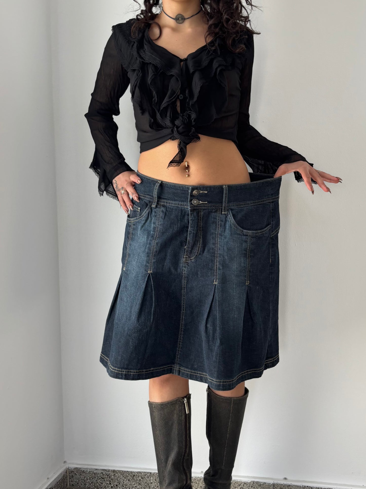 Jean midi skirt with pleats