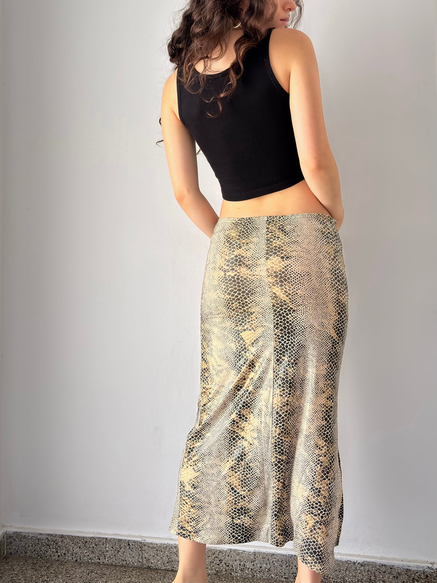 Snake print maxi skirt with slit