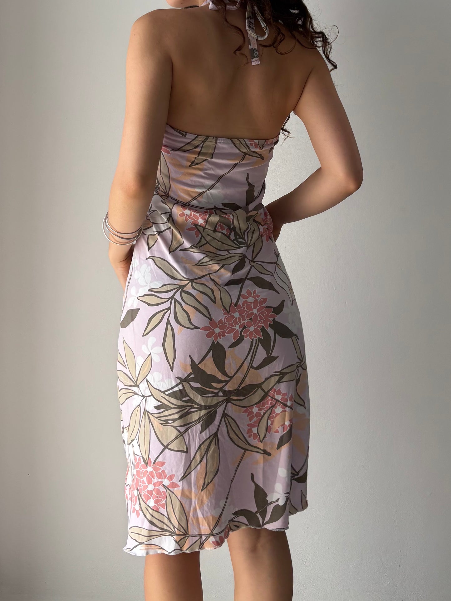 Baby pink floral halter dress