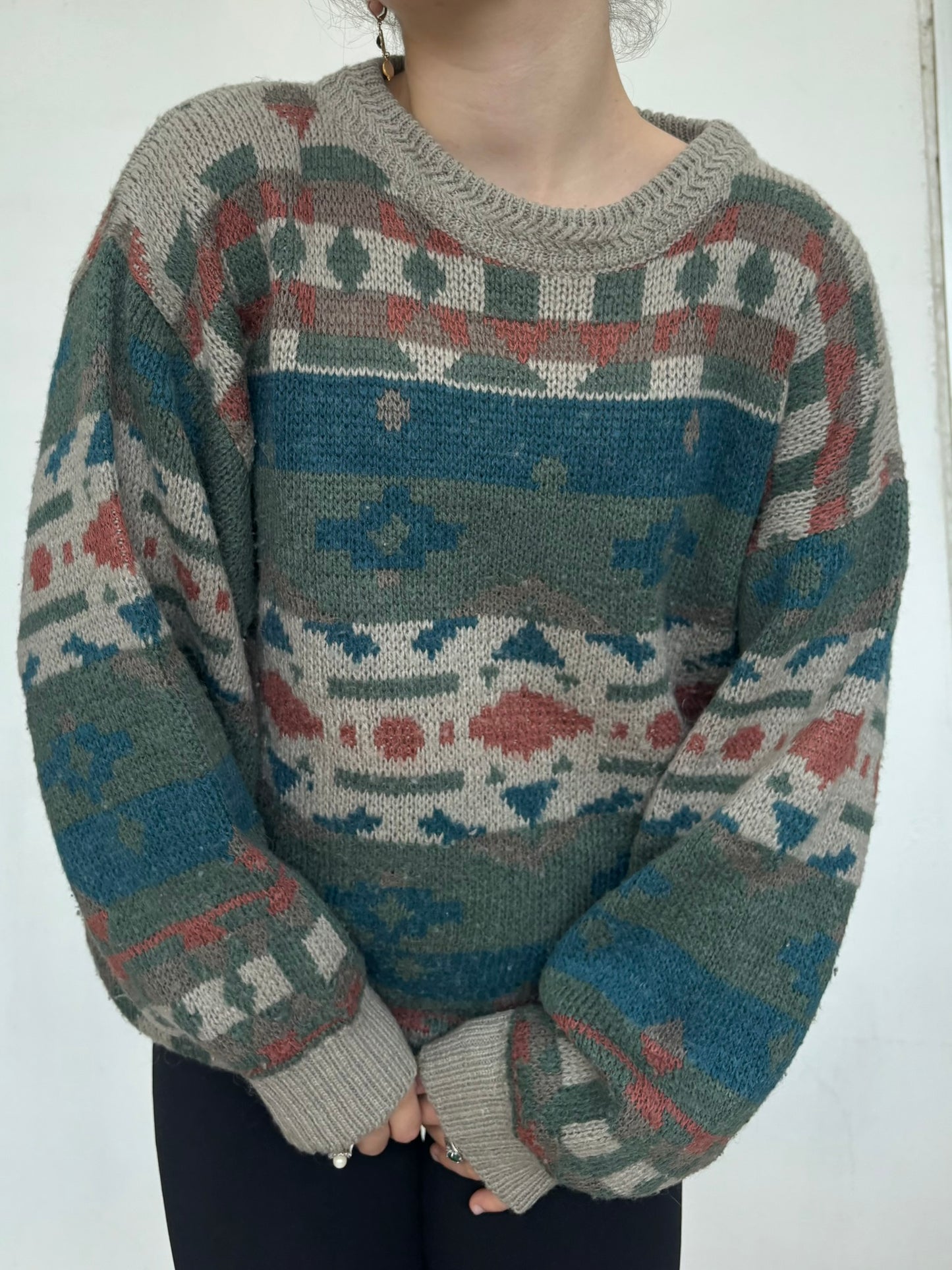 Vintage wool sweater with patterns