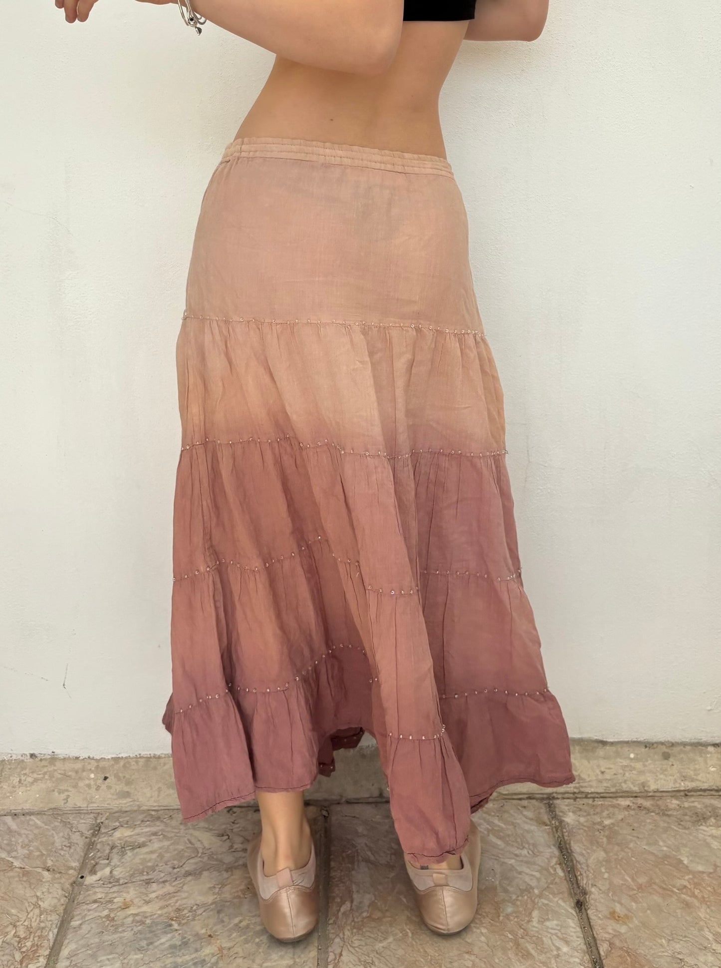 Pink maxi skirt with beading