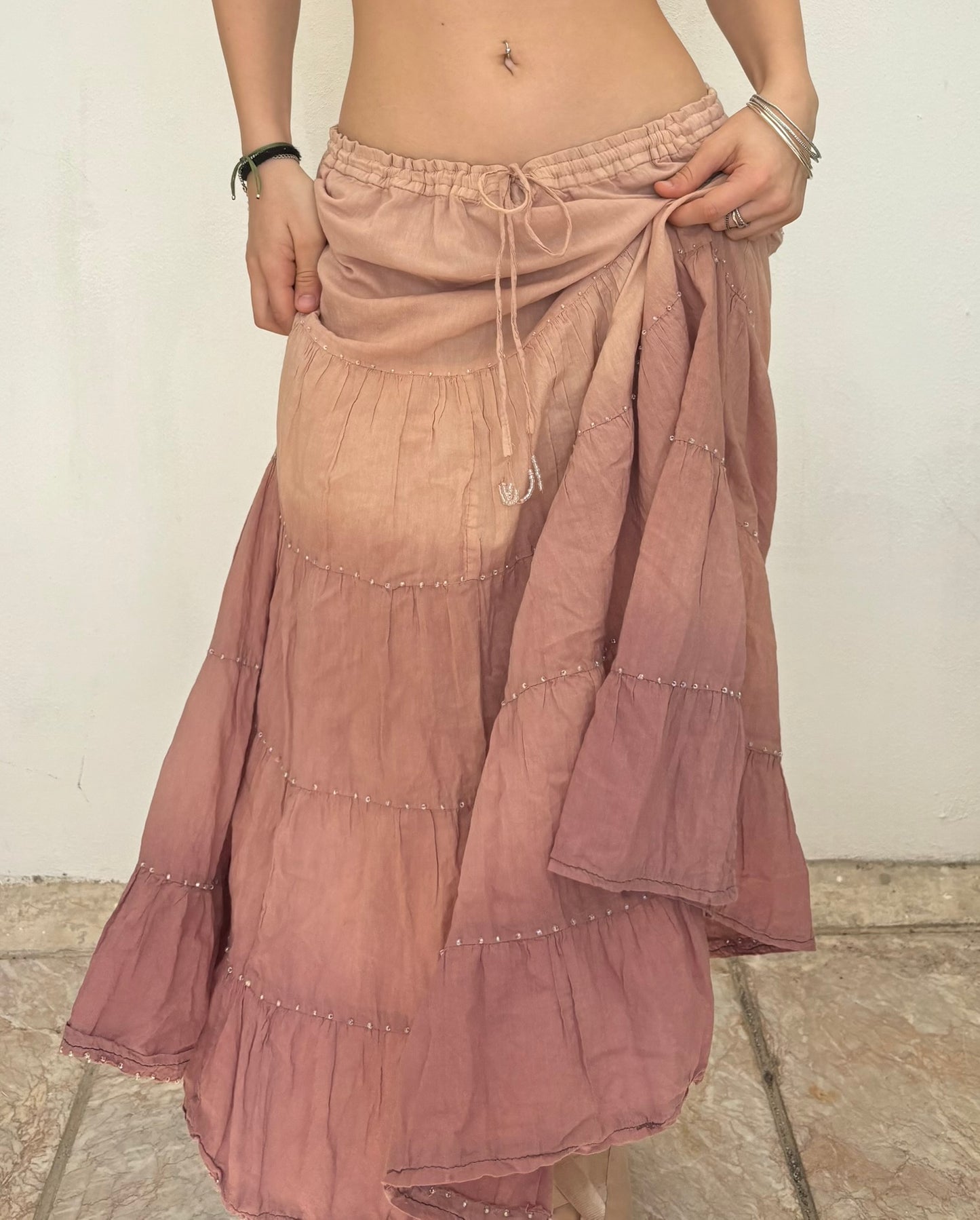 Pink maxi skirt with beading